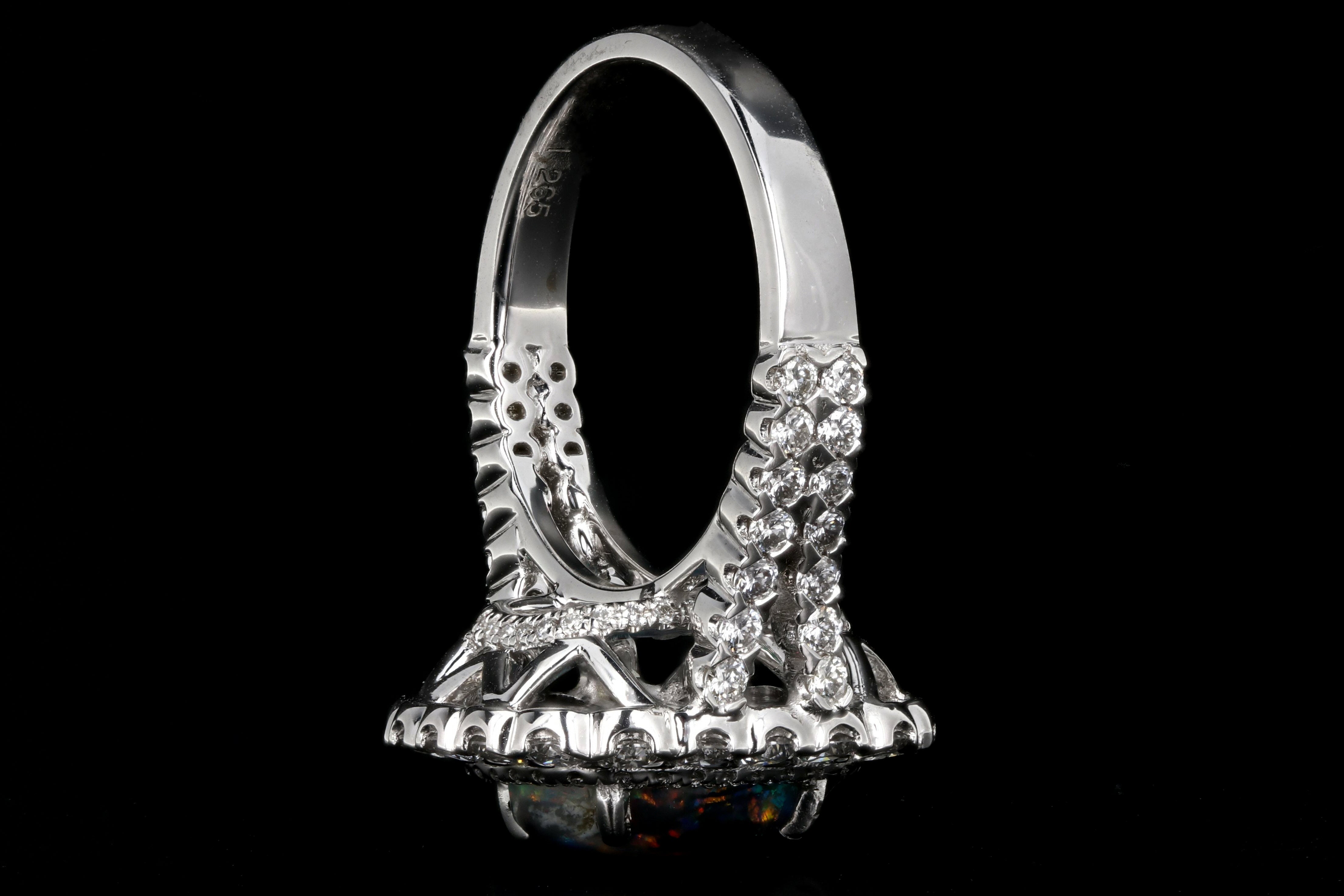 Modern 14k White Gold 1.81CT Cabochon Cut Black Opal and Diamond Ring - Queen May