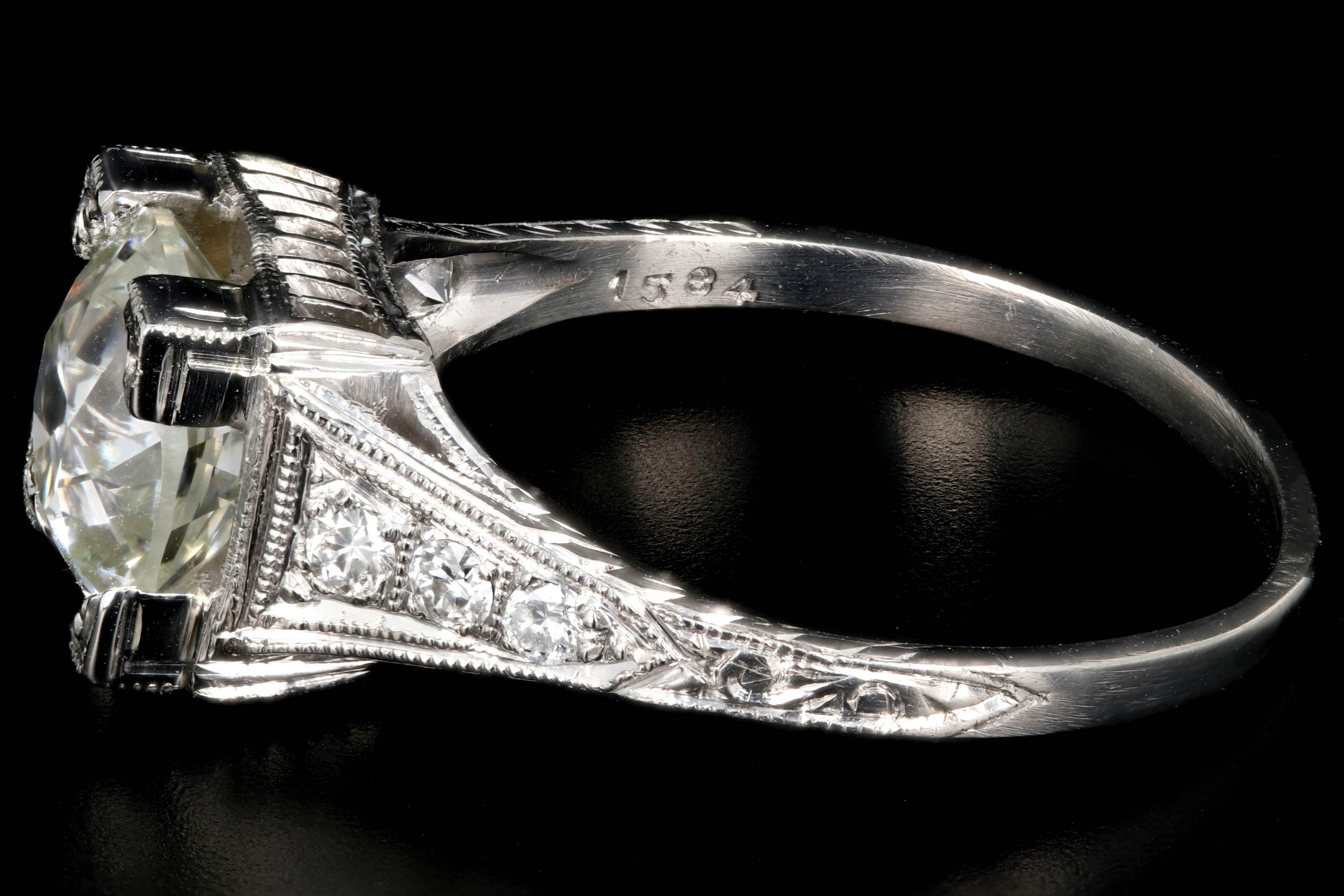 Art Deco Platinum 2.02 Carat Old European Cut Diamond Ring GIA Certified - Queen May