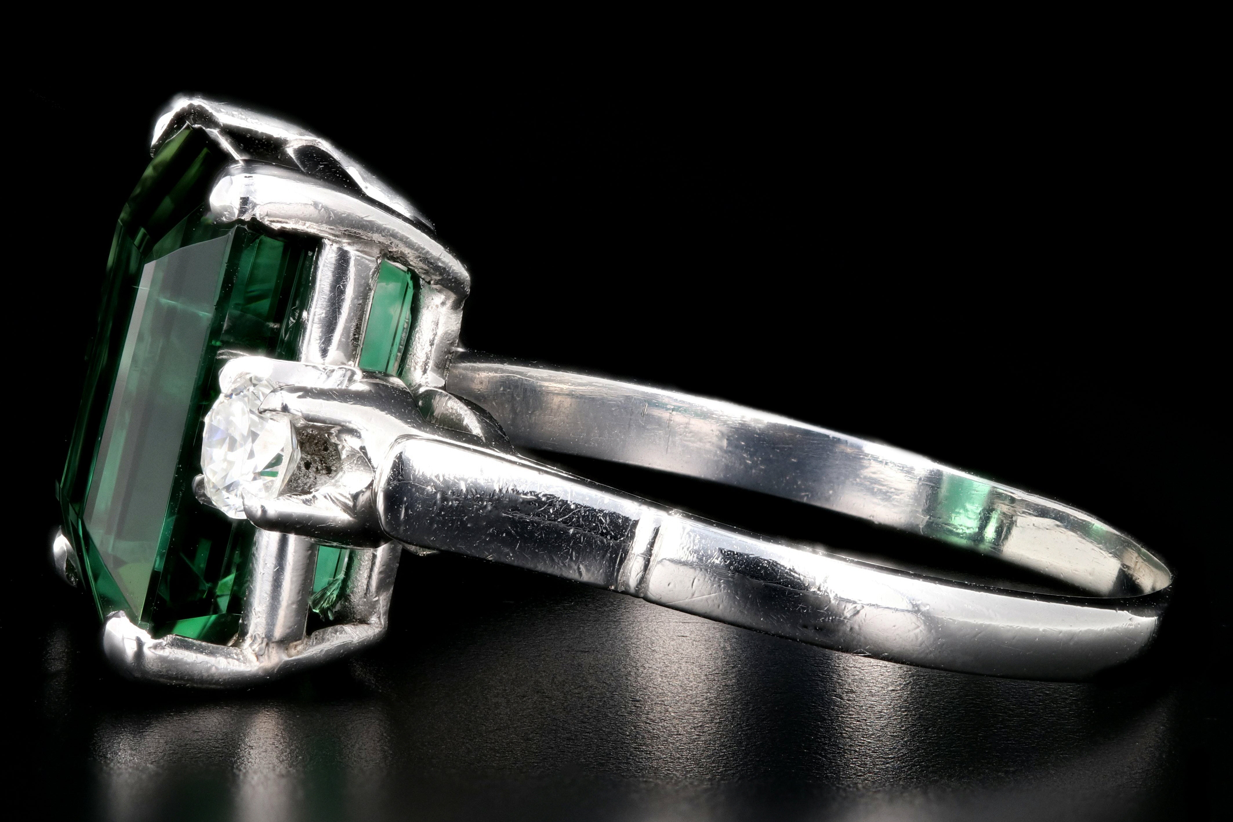 Modern Platinum 6.35 Carat Green Tourmaline and Diamond Ring - Queen May