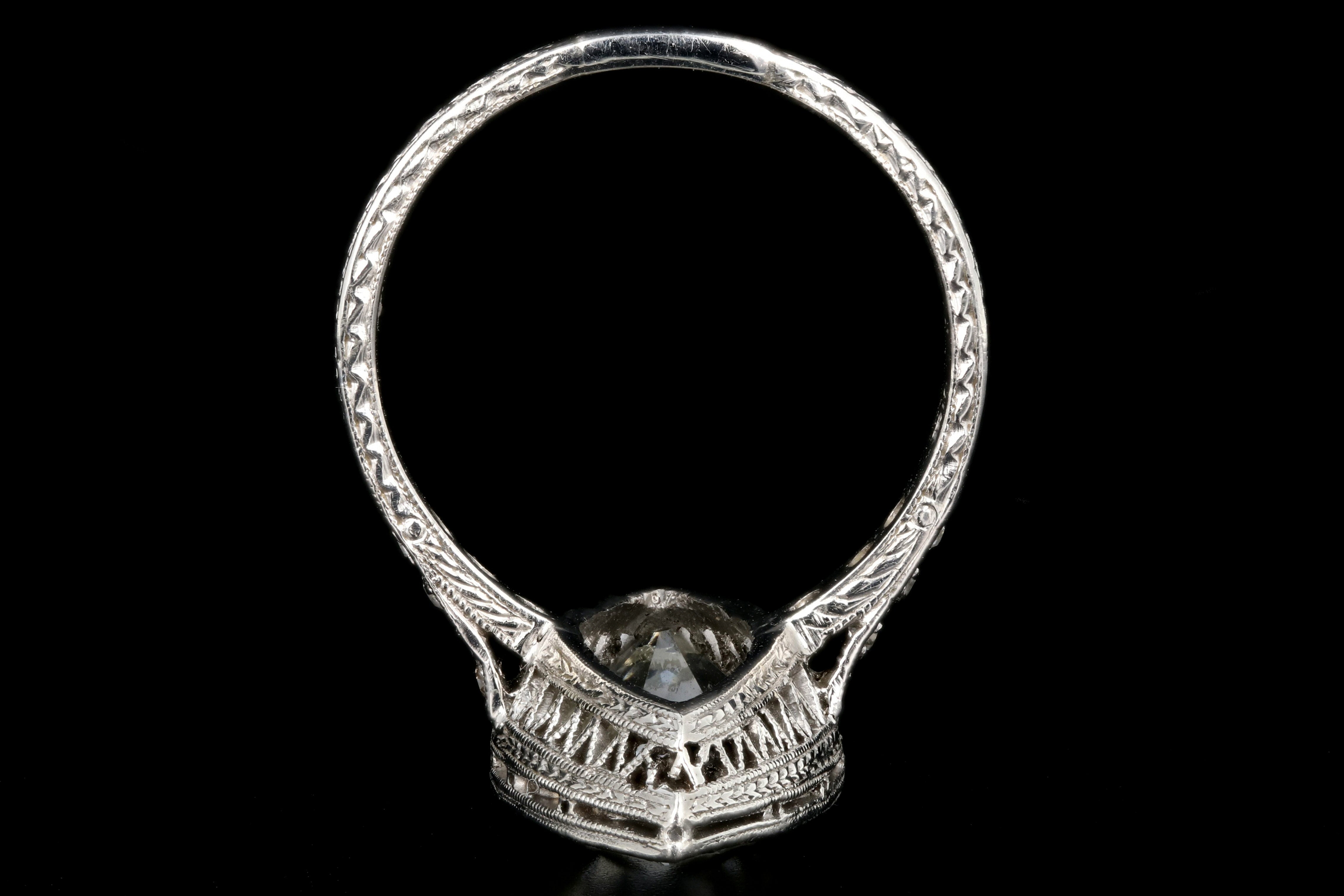 Edwardian Platinum 3.5 Carat Old Euro Center Navette Ring - Queen May