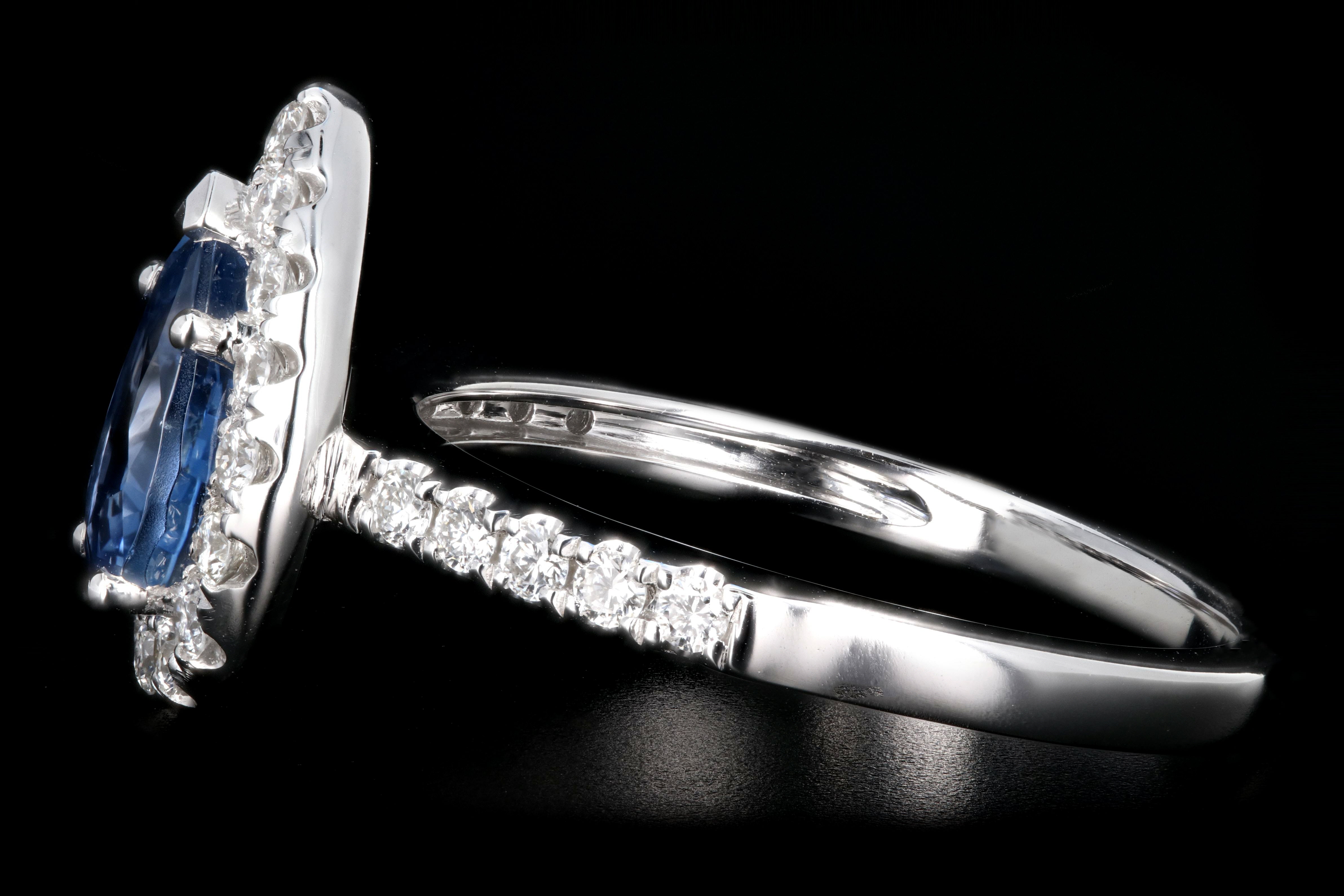 New 14K White Gold 1.42 Pear Shaped Natural Sapphire and Diamond Halo Ring - Queen May