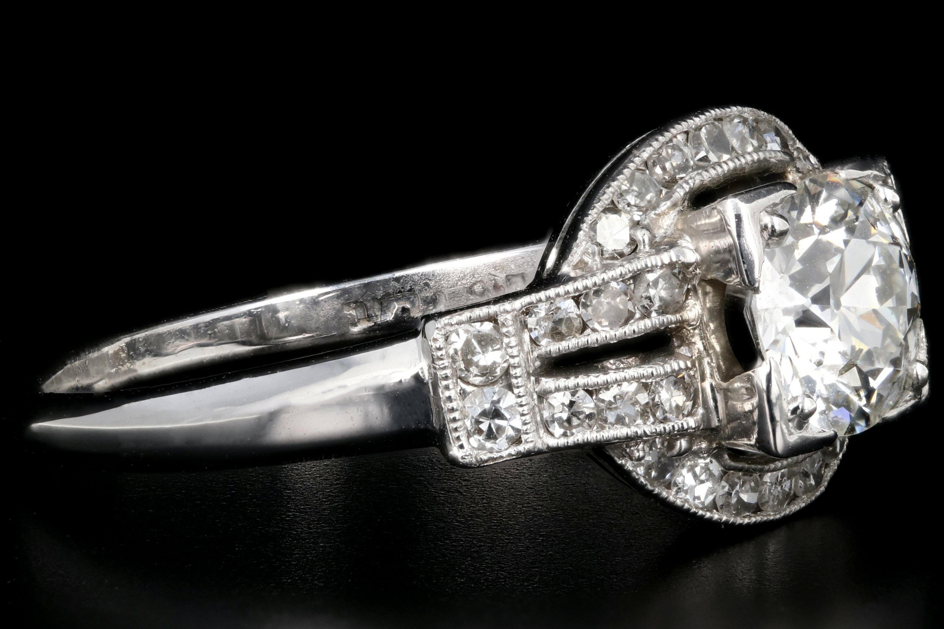 Art Deco Platinum .90 Carat Old European Cut Diamond Engagement Ring Size 7 - Queen May