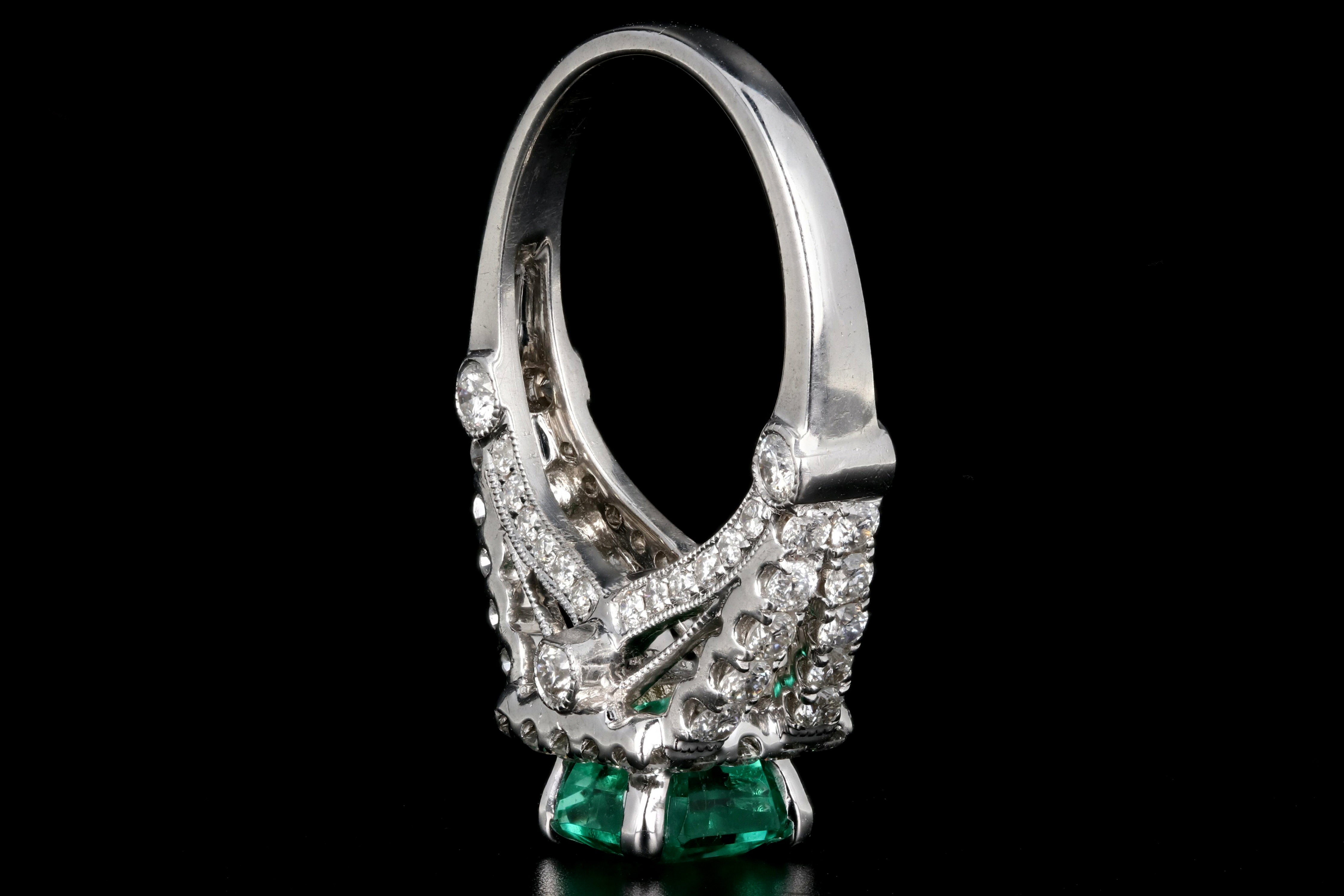 Modern 14K White Gold 1.81CT Colombian Emerald and Diamond Ring GIA Certified - Queen May