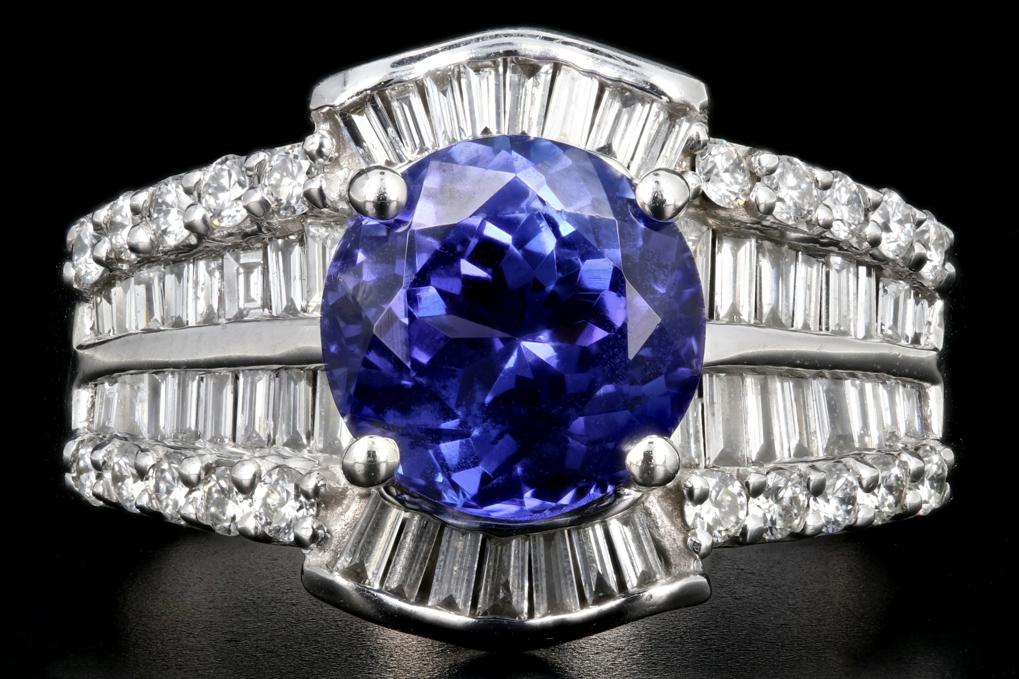 Modern 14K White Gold 2.15CT Round Cut Tanzanite and Diamond Ring - Queen May