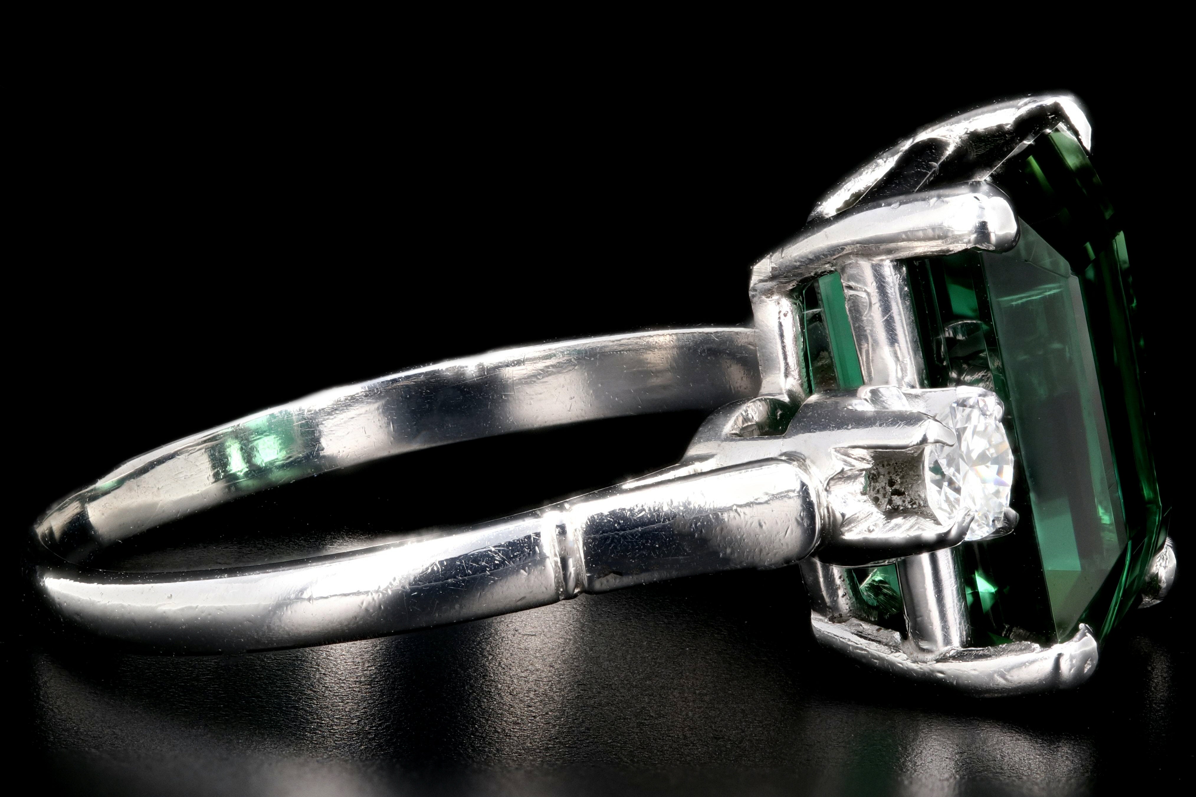 Modern Platinum 6.35 Carat Green Tourmaline and Diamond Ring - Queen May
