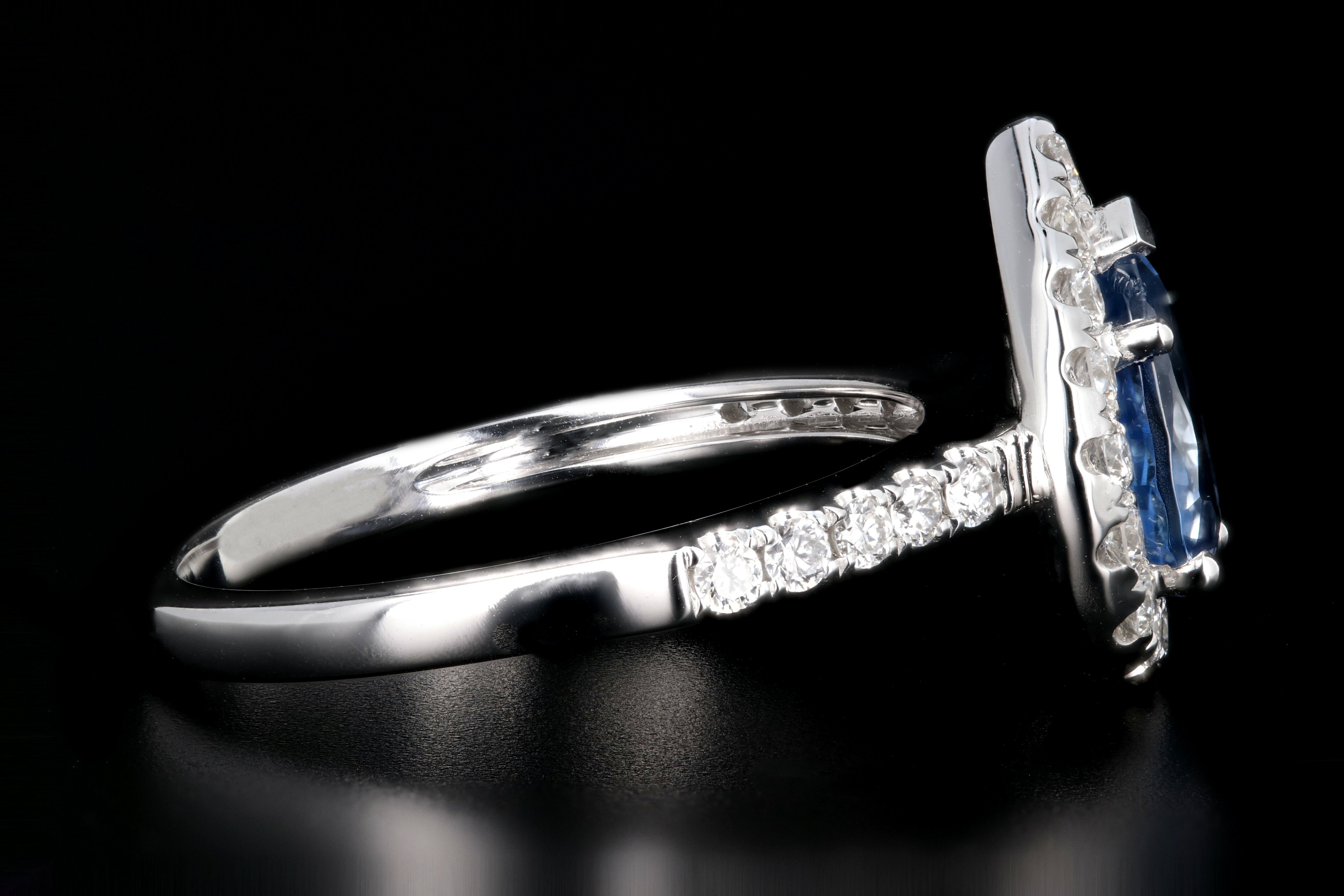 New 14K White Gold 1.42 Pear Shaped Natural Sapphire and Diamond Halo Ring - Queen May