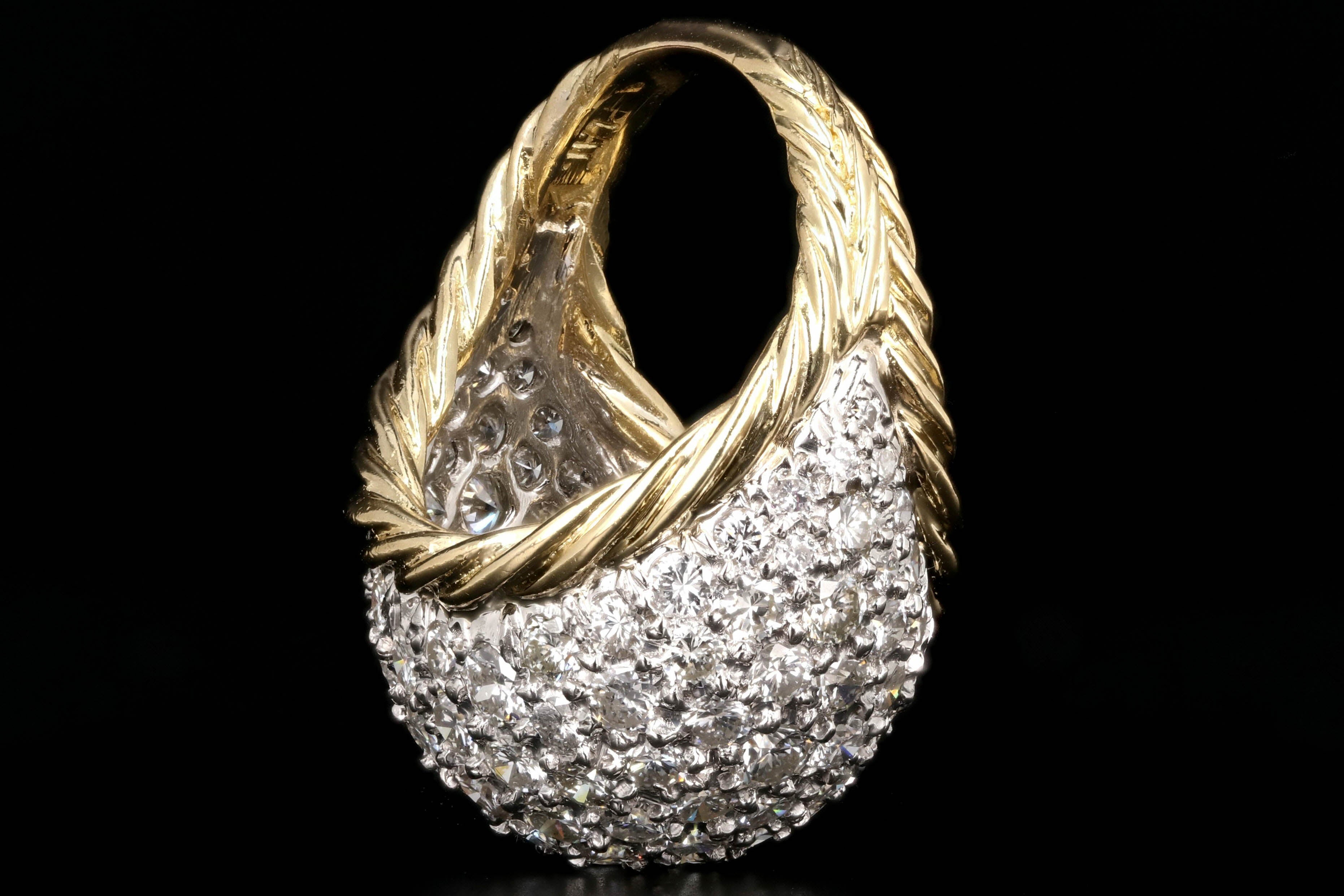 Modern 18K and Platinum 4 Carat Pave Diamond Statement Ring - Queen May