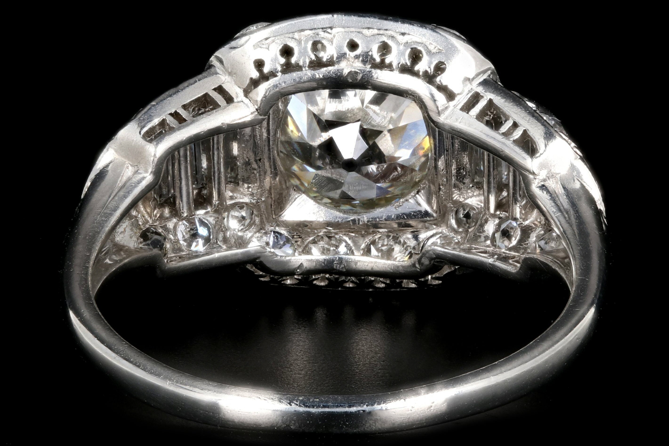 Art Deco Platinum 1.75 Carat Old European Cut Diamond Engagement Ring - Queen May