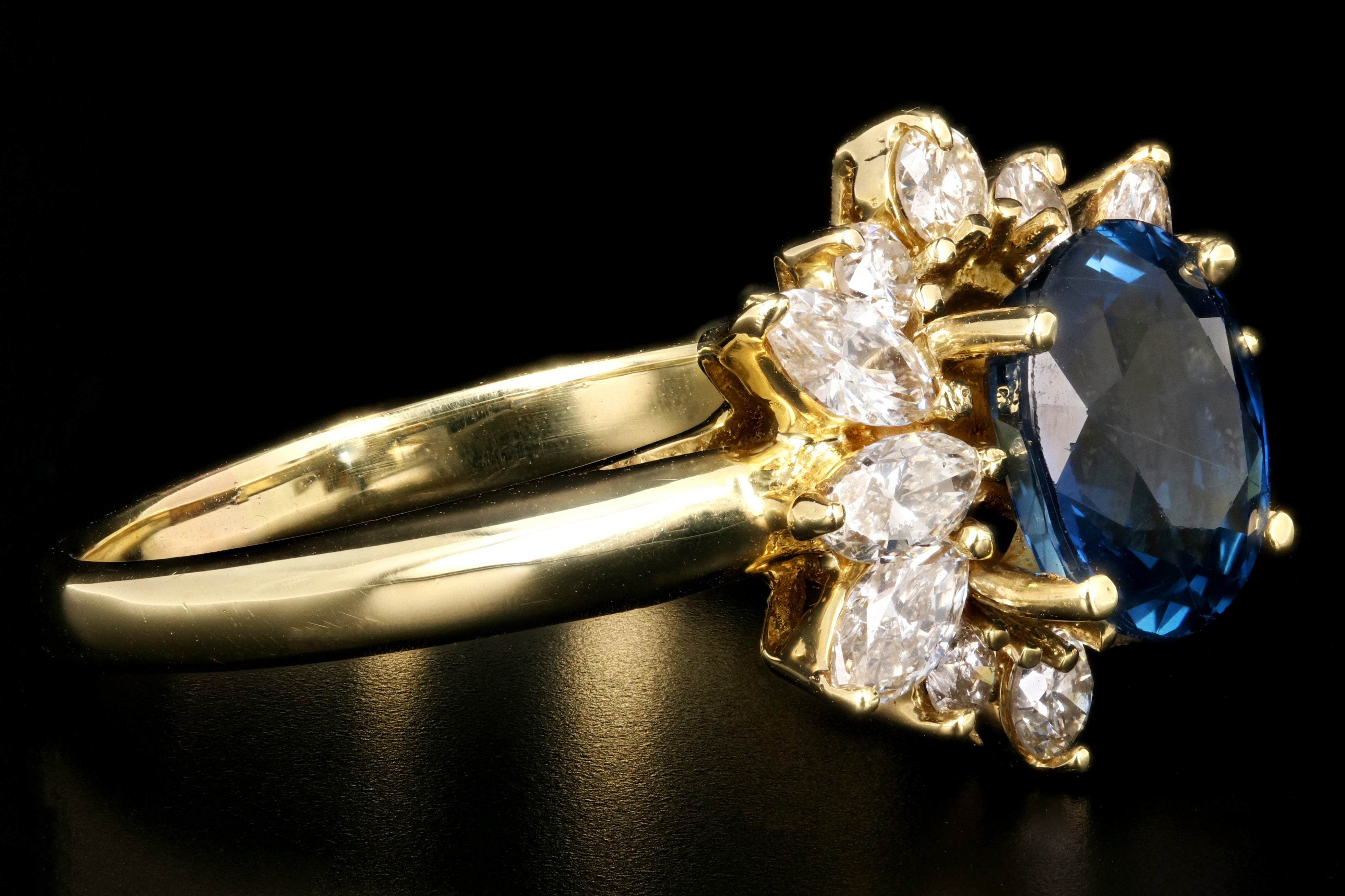 Modern 14K Yellow Gold GIA Certified 2.5 Carat Natural Sapphire and Diamond Halo Ring - Queen May