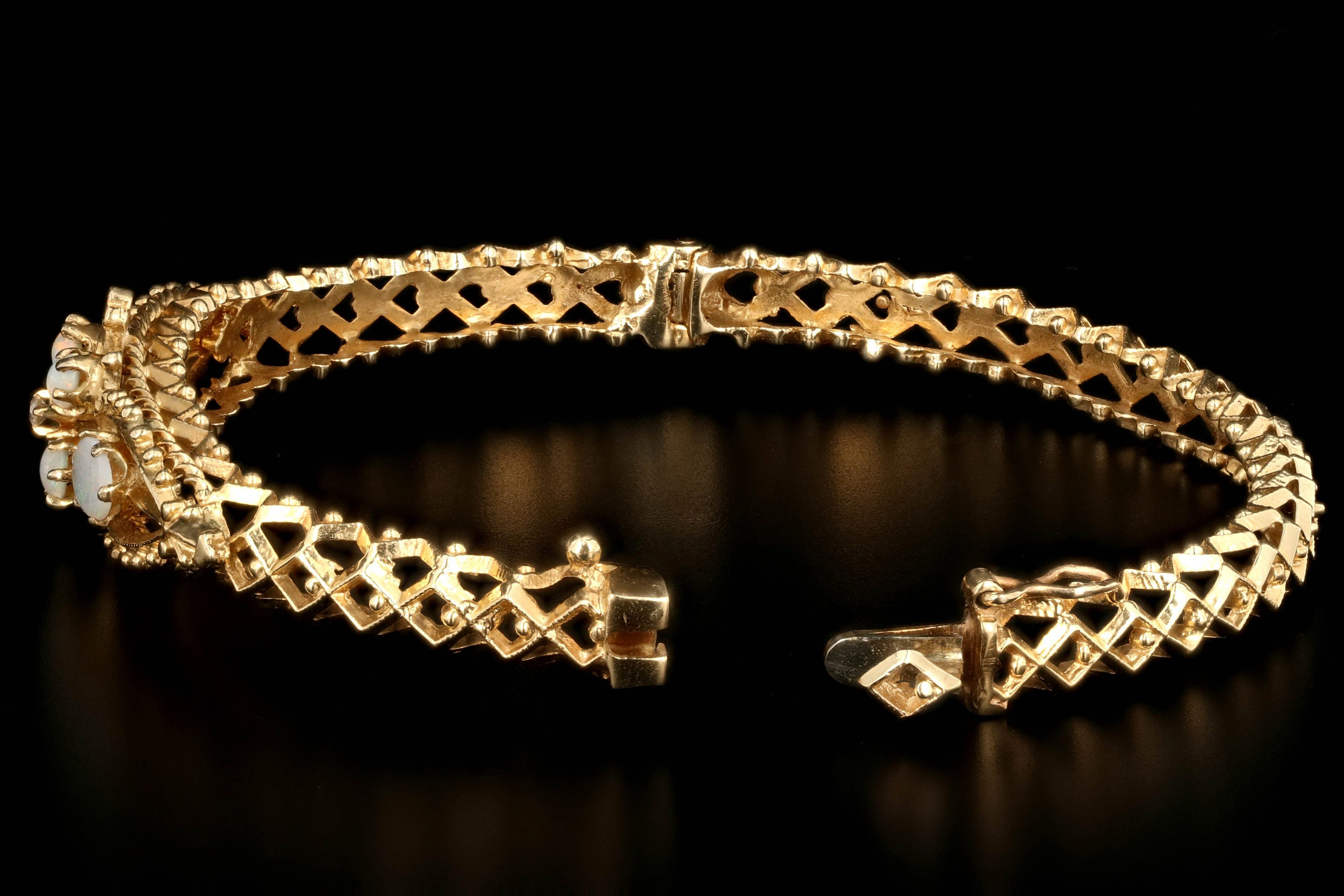Vintage 14K Yellow Gold Opal and Diamond Bangle - Queen May