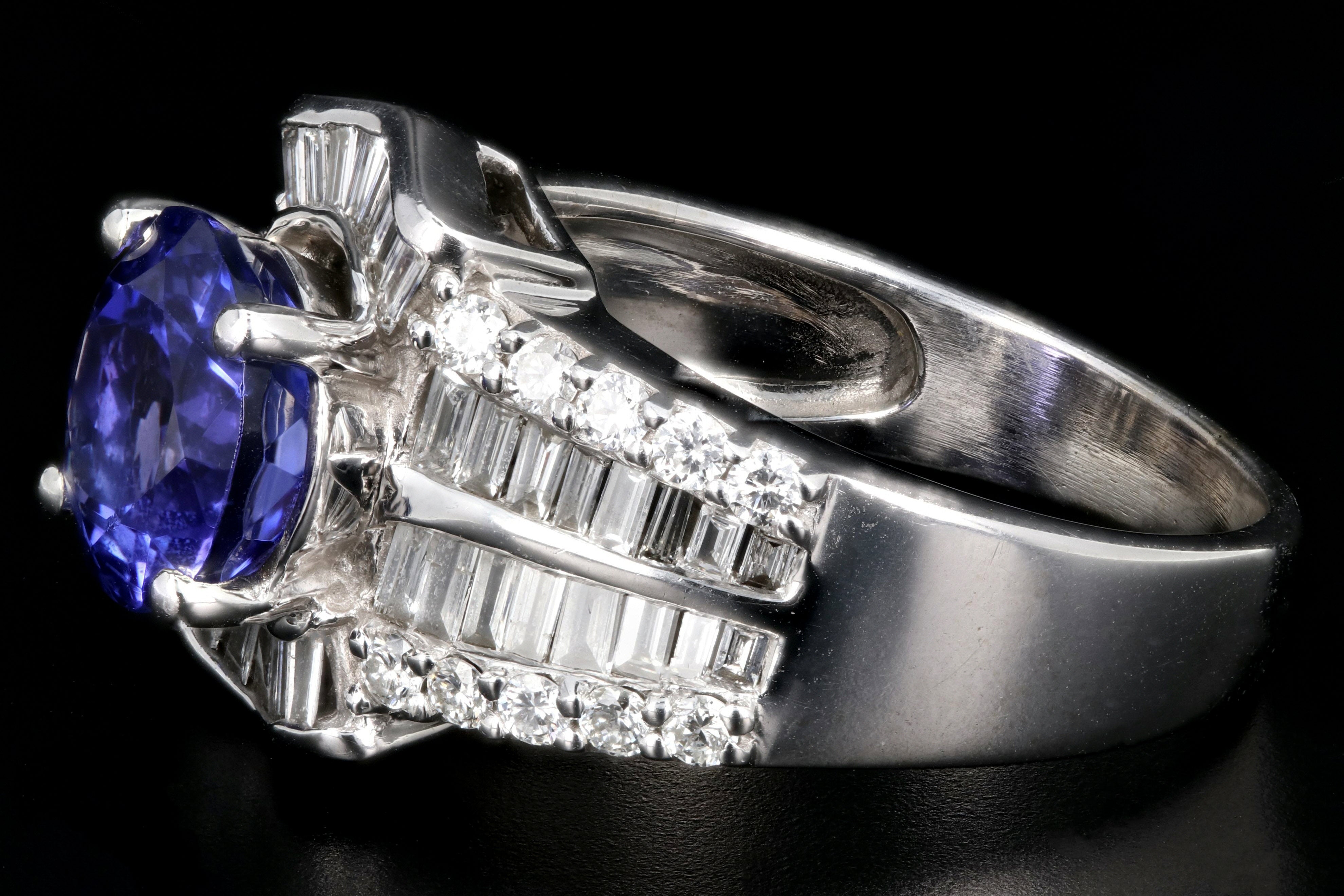 Modern 14K White Gold 2.15CT Round Cut Tanzanite and Diamond Ring - Queen May