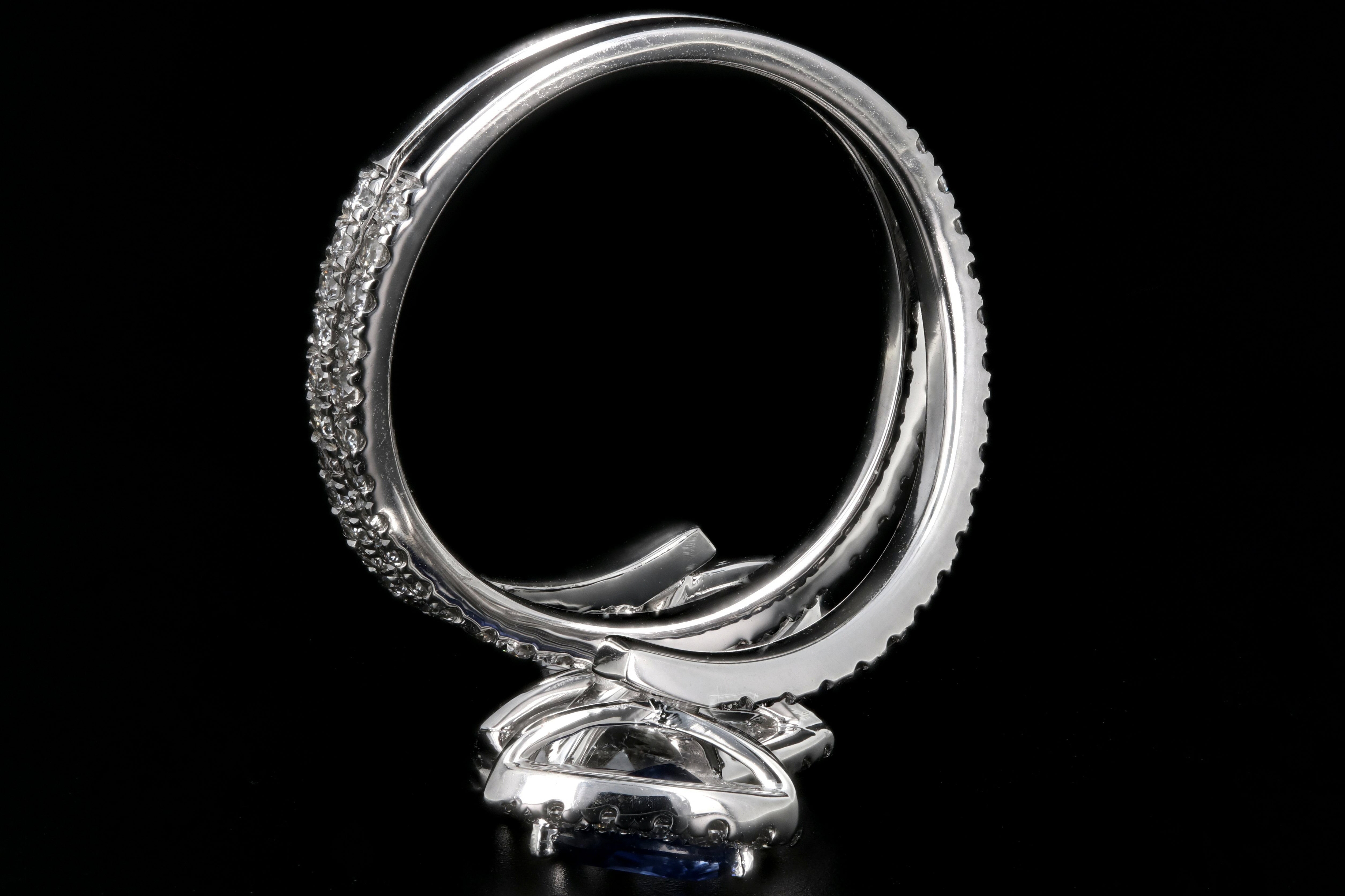 Modern 14K White Gold .83 CT Pear Cut Diamond And Sapphire Triple Bypass Ring GIA Certified - Queen May