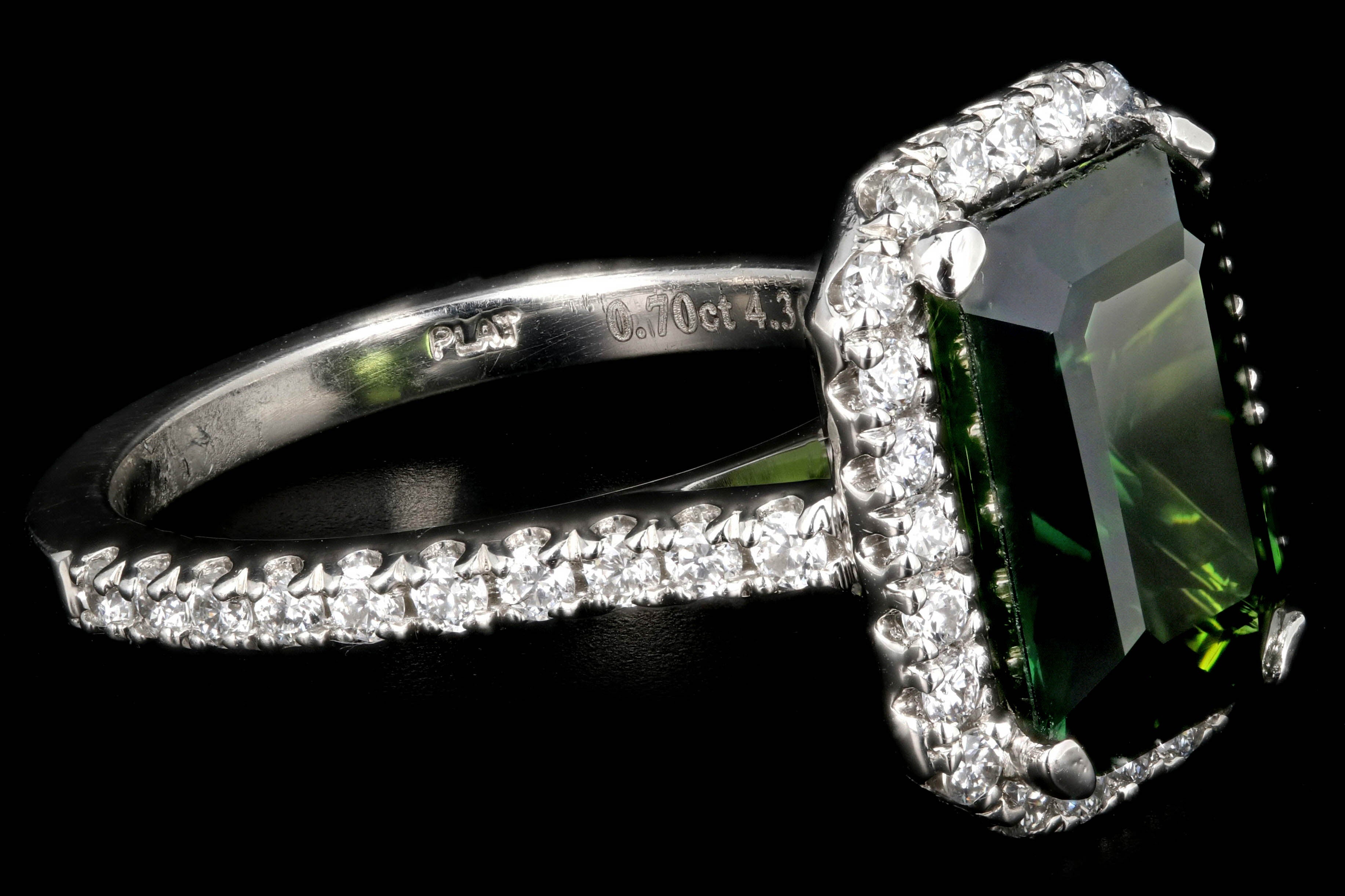 New Platinum 5.65 Carat Green Tourmaline and Diamond Halo Ring - Queen May