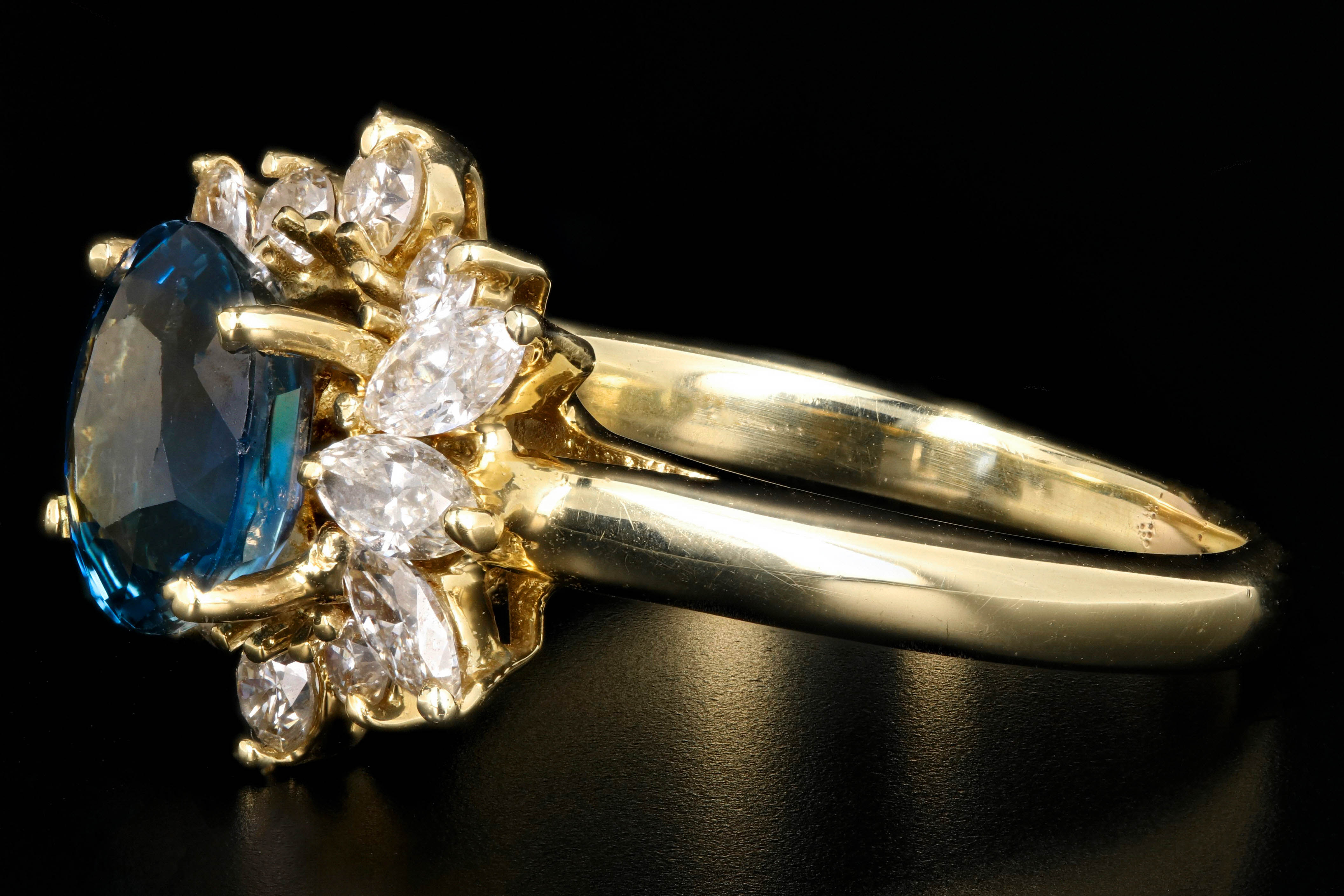 Modern 14K Yellow Gold GIA Certified 2.5 Carat Natural Sapphire and Diamond Halo Ring - Queen May