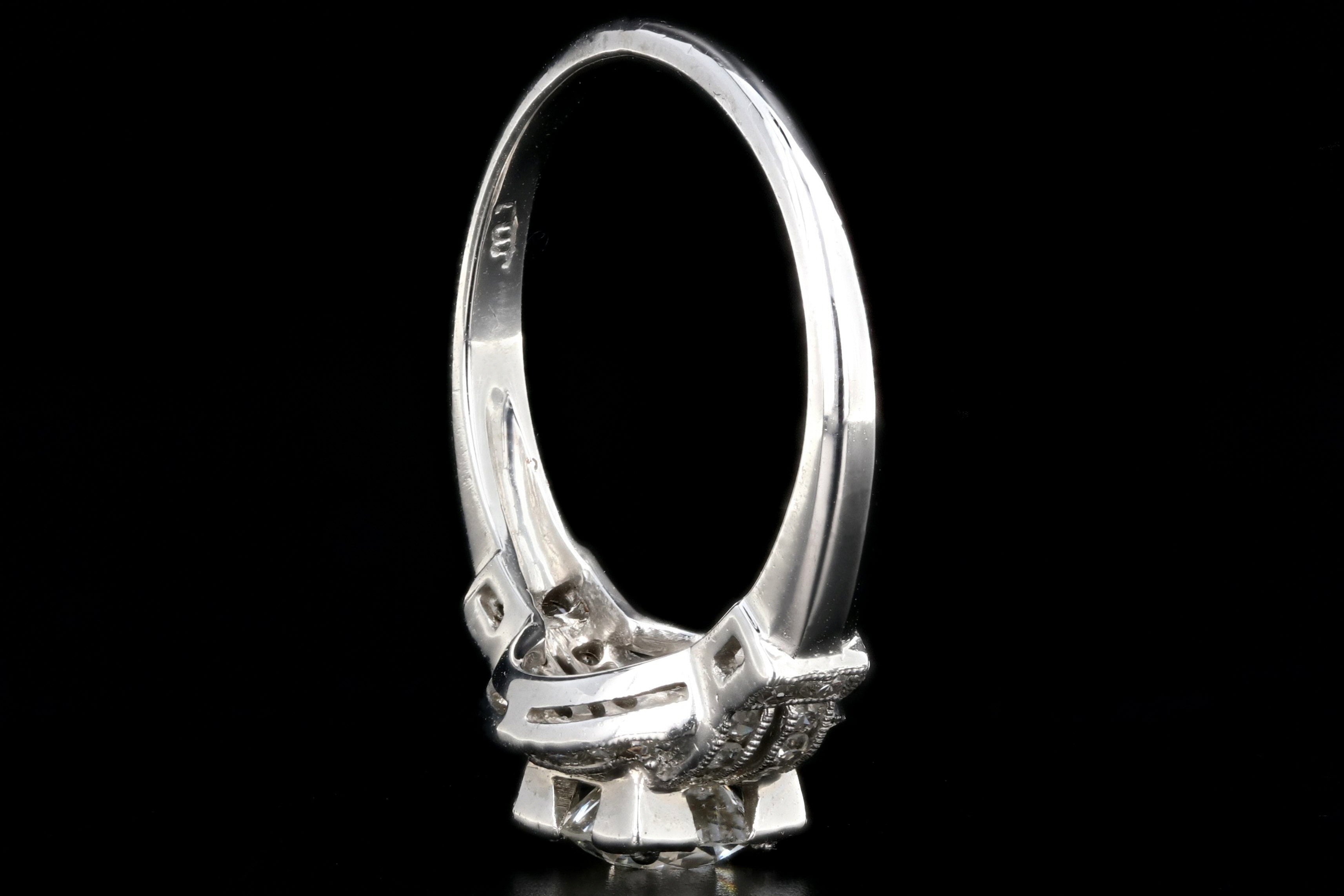 Art Deco Platinum .90 Carat Old European Cut Diamond Engagement Ring Size 7 - Queen May