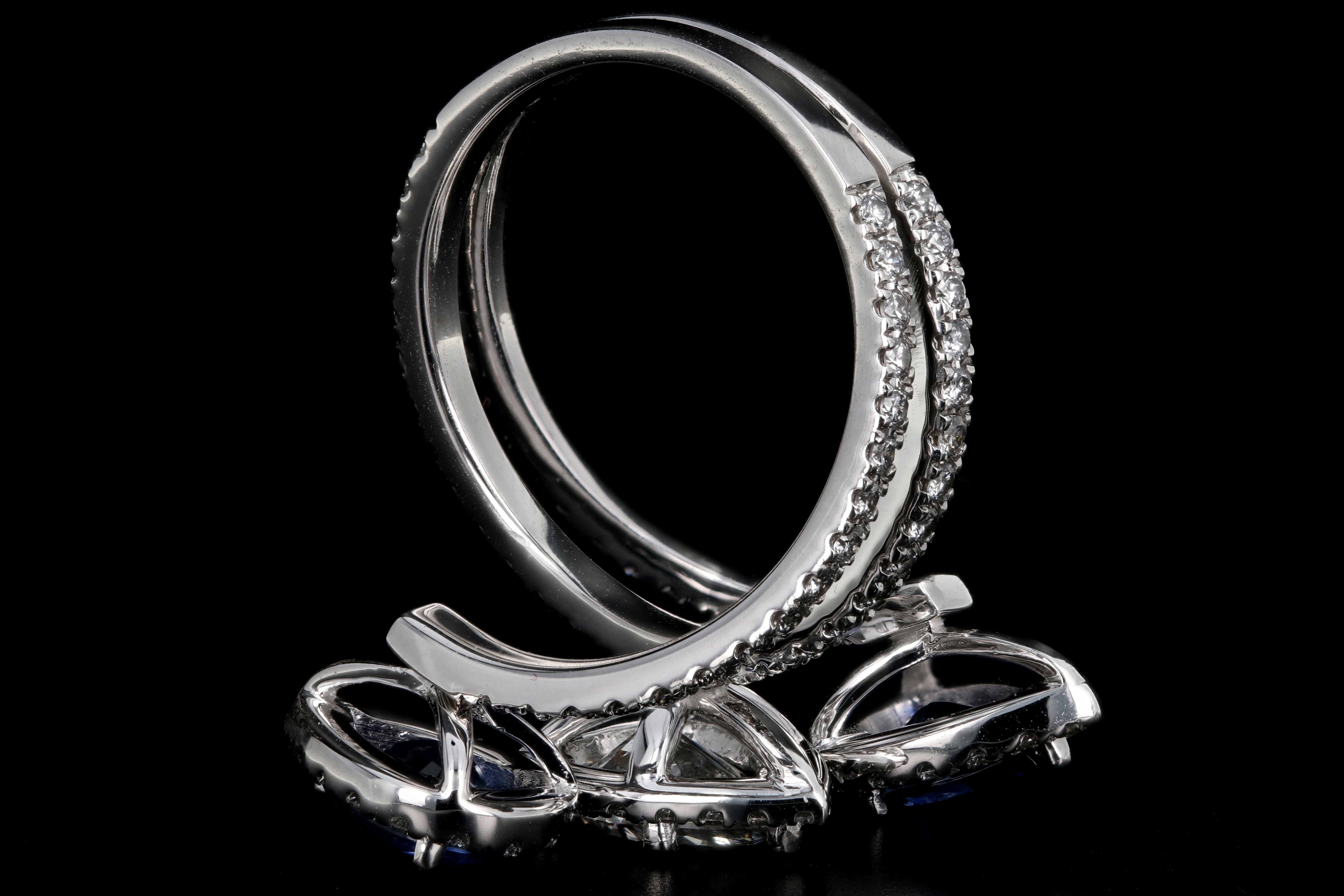 Modern 14K White Gold .83 CT Pear Cut Diamond And Sapphire Triple Bypass Ring GIA Certified - Queen May