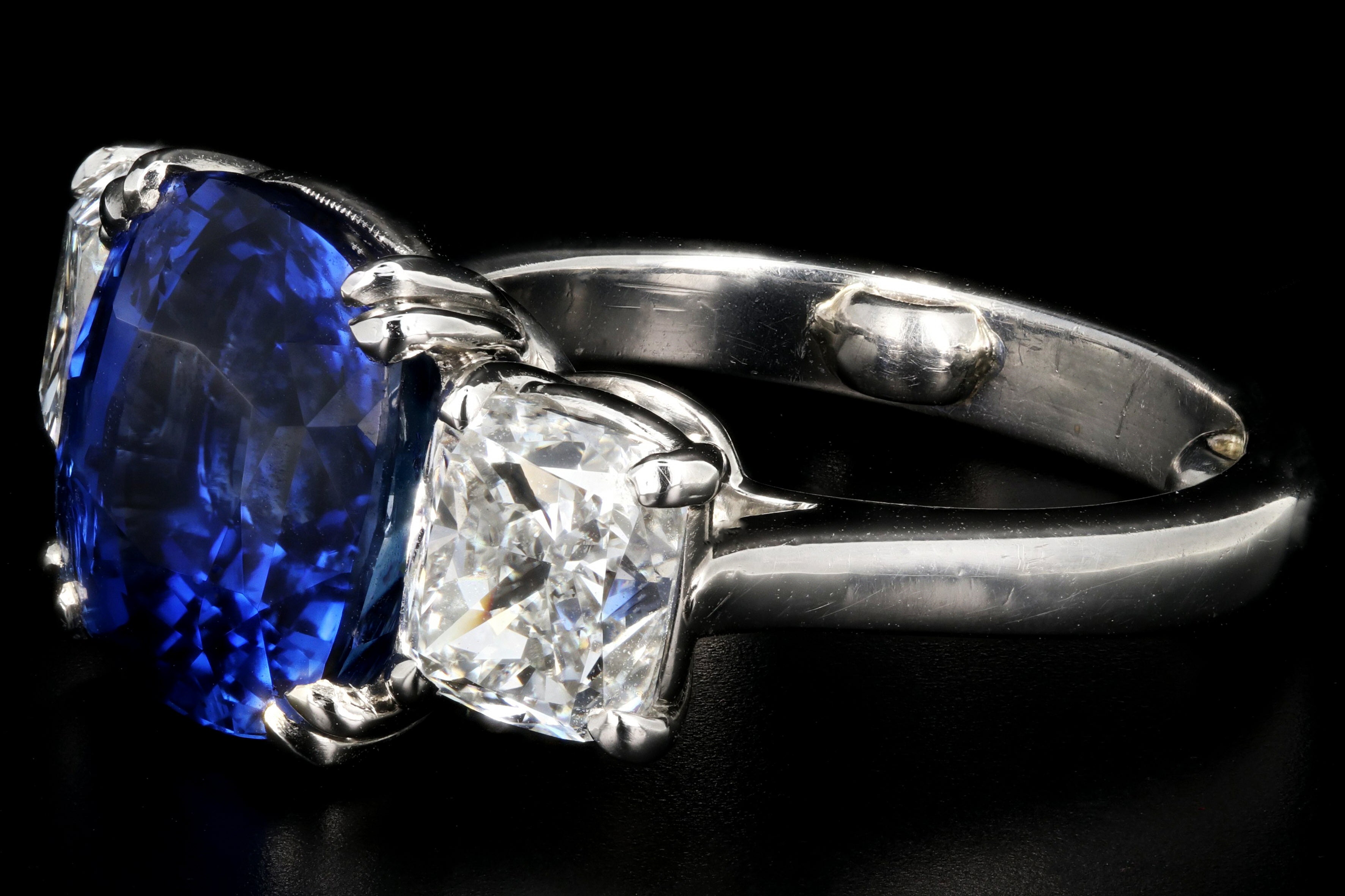 Platinum 7.2ct Madagascar Sapphire Flanked By Two 1.4ct G VS2 Diamonds - Queen May