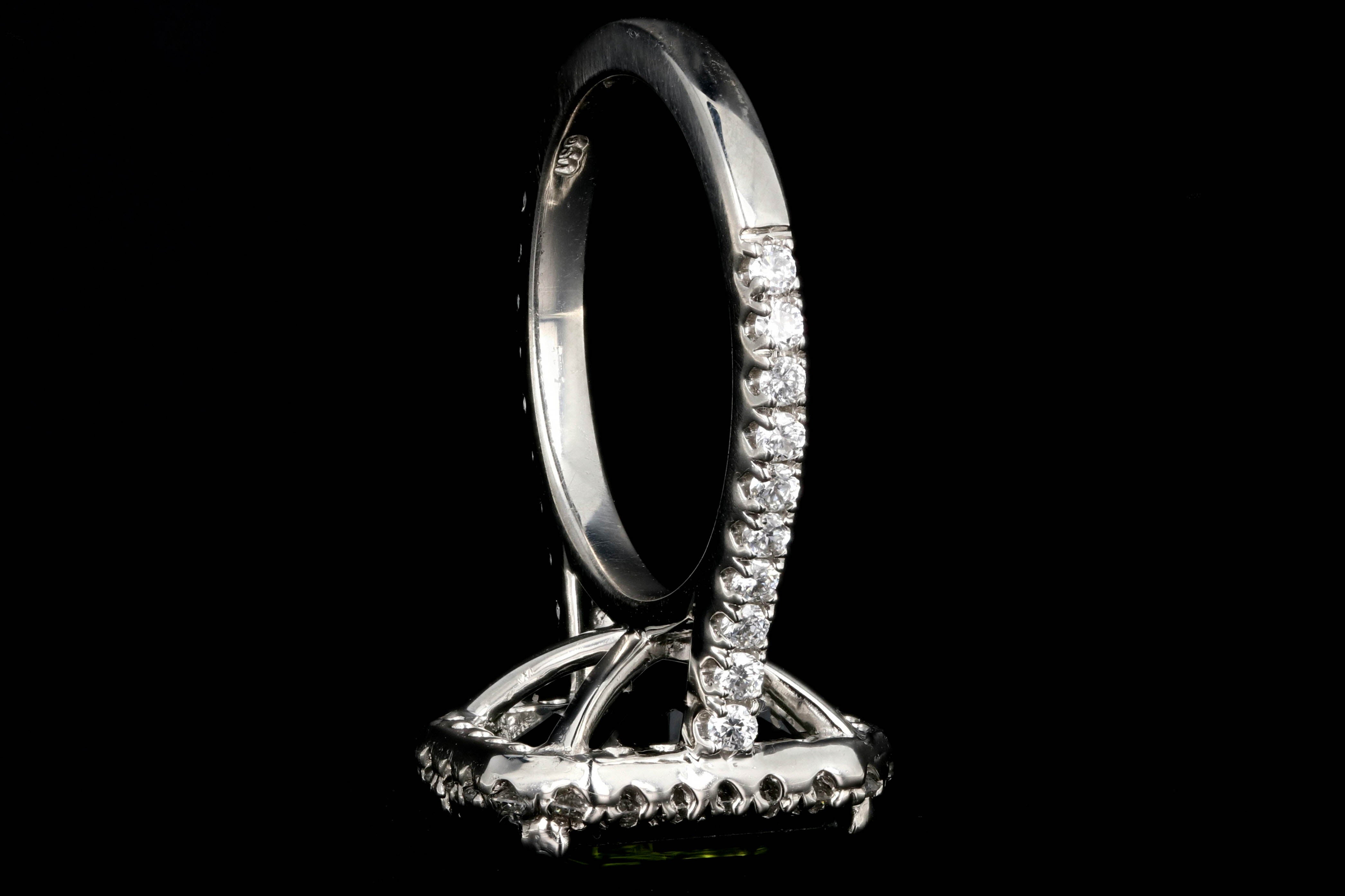New Platinum 5.65 Carat Green Tourmaline and Diamond Halo Ring - Queen May
