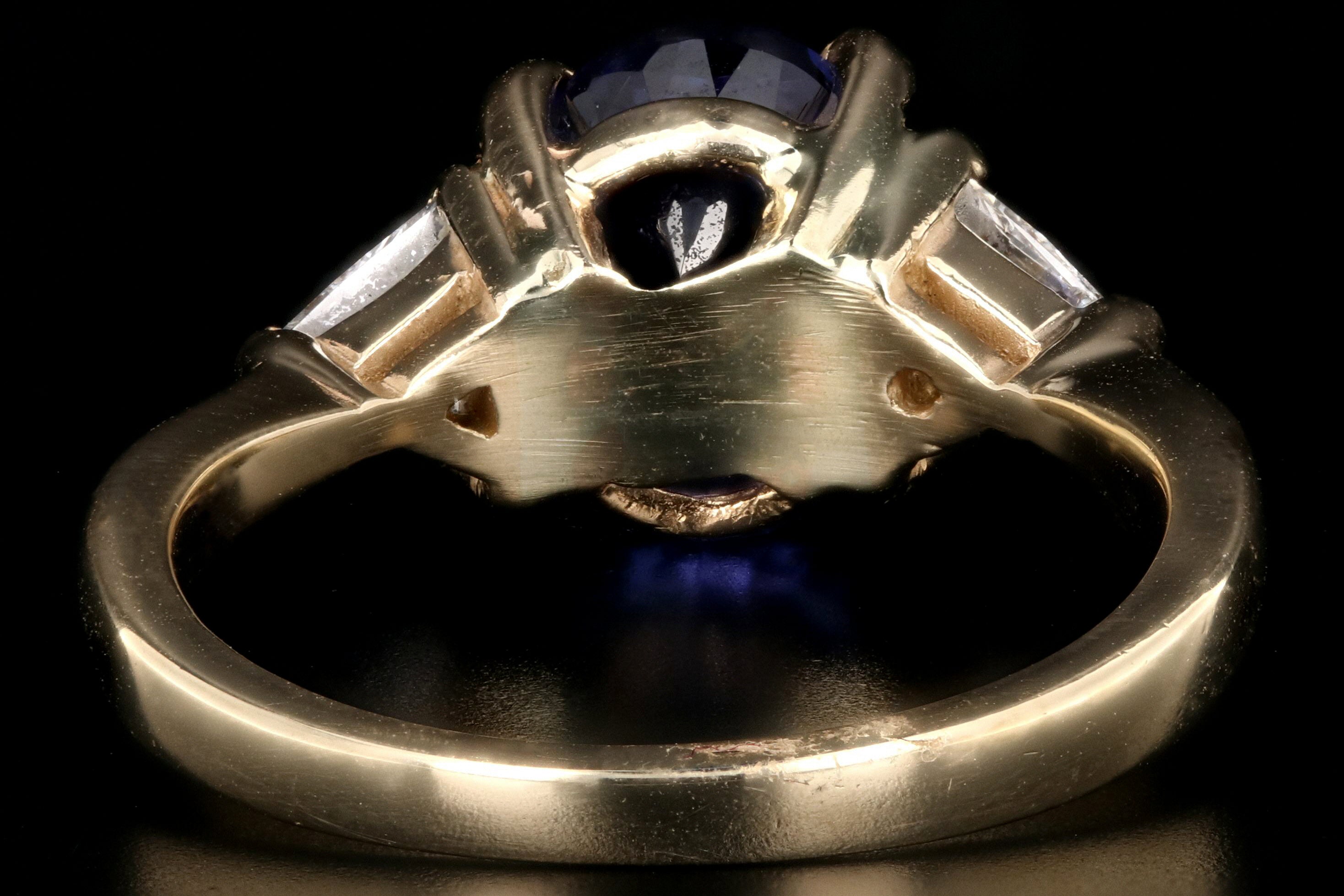 Modern 14K Yellow Gold 3 Carat Tanzanite and Trillion Cut Diamond Ring - Queen May