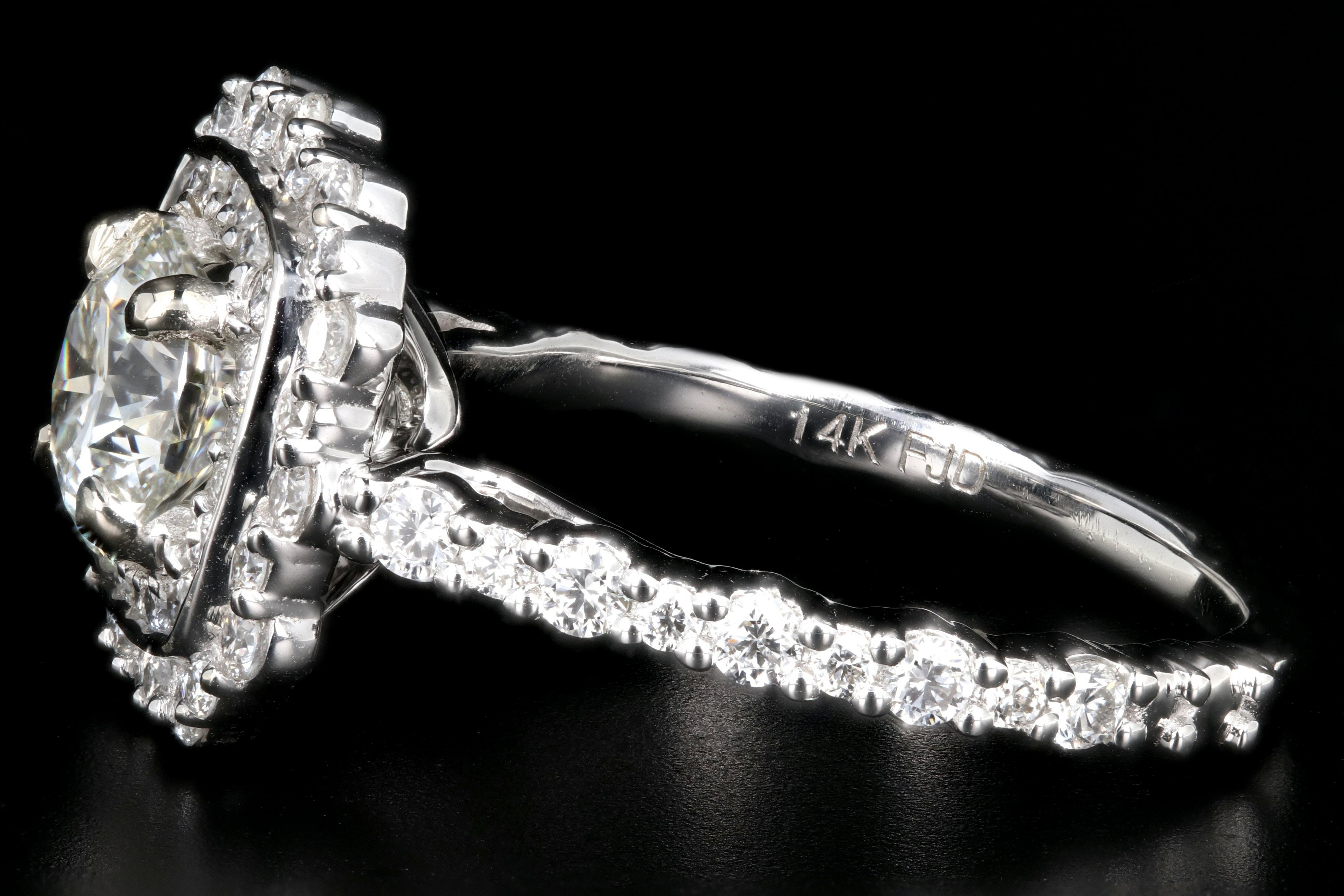 New 14K White Gold 1.06 Carat Diamond Halo Engagement Ring - Queen May