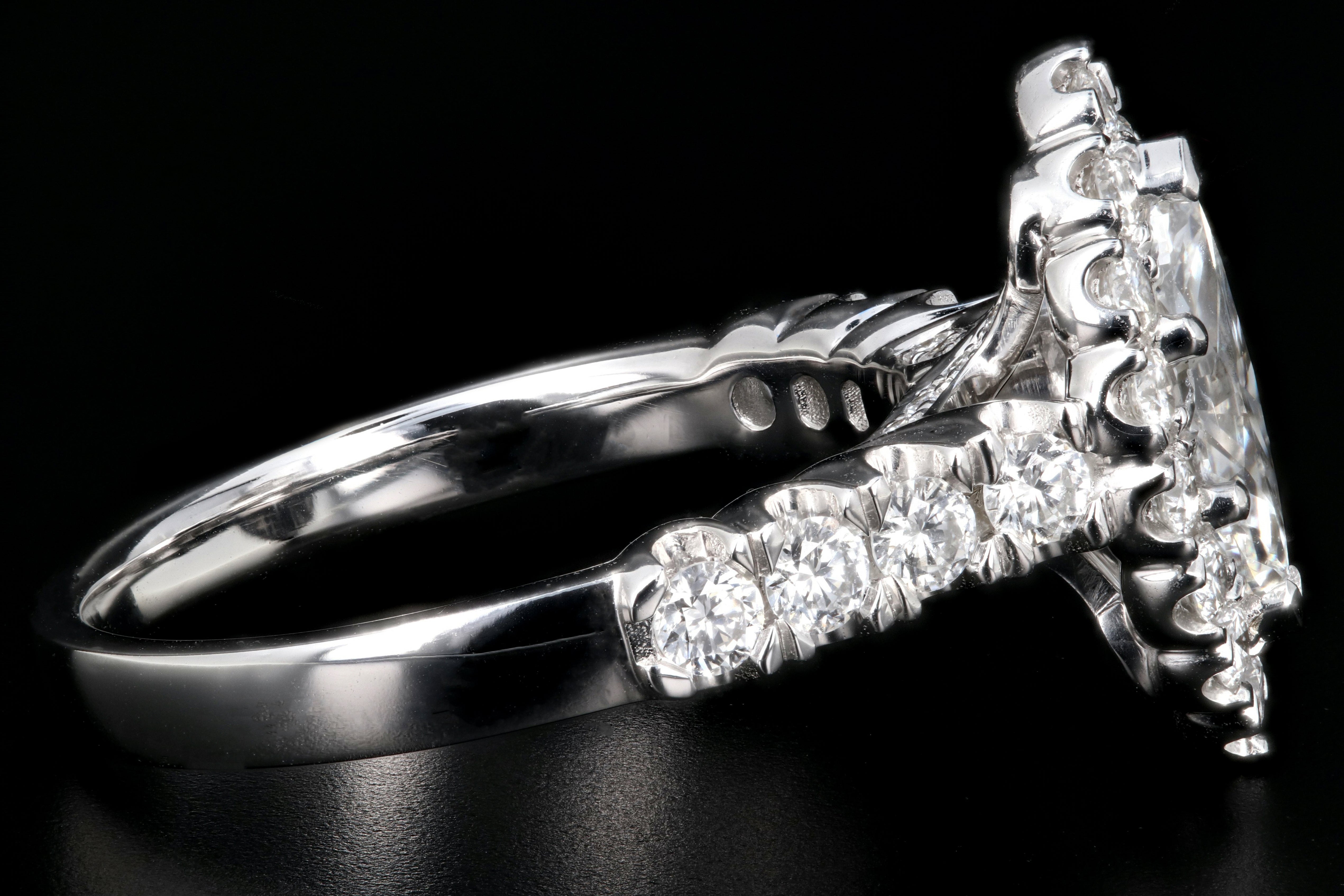 New 14K White Gold .78 Carat Marquise Cut Diamond Halo Engagement Ring GIA Certified - Queen May