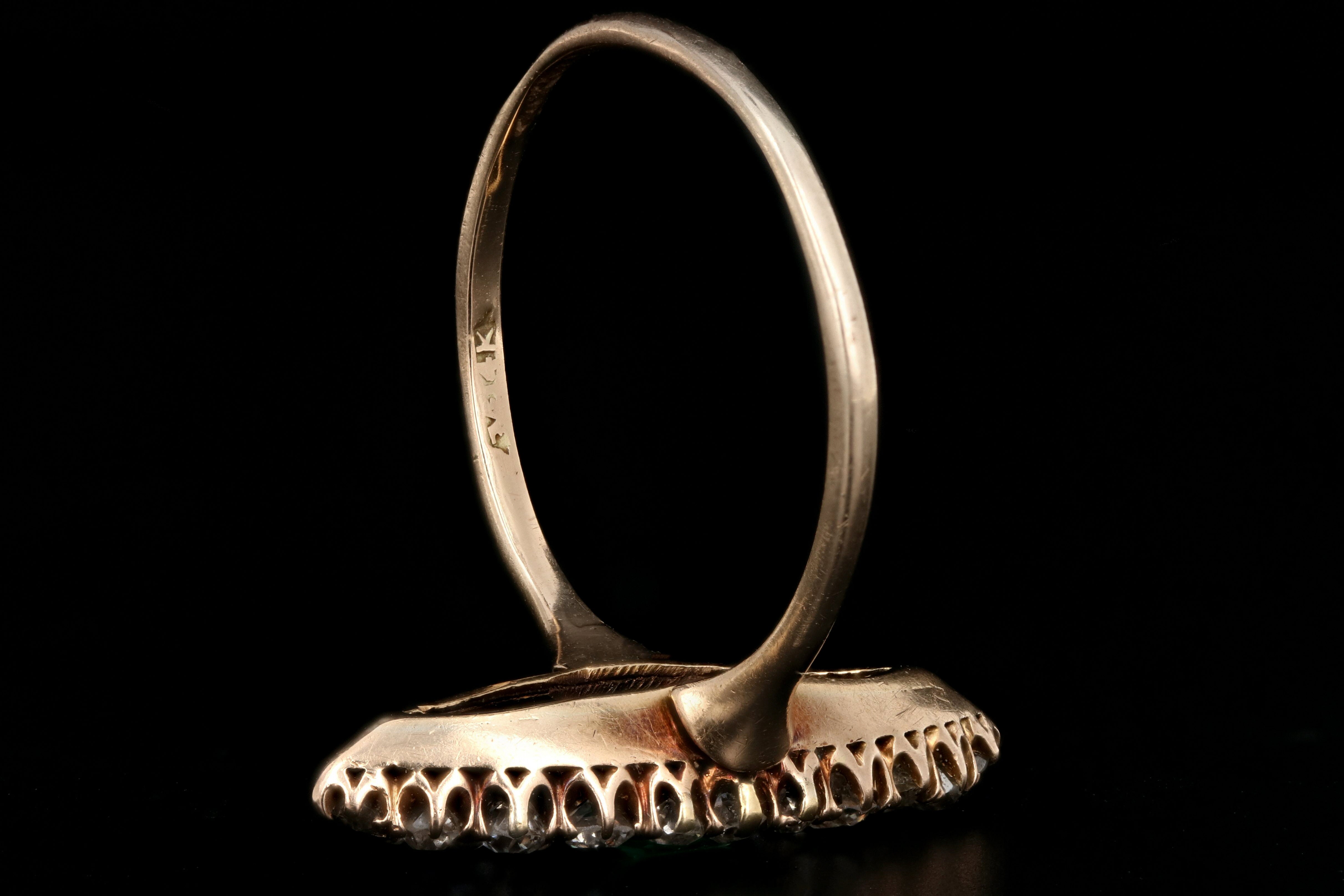 Victorian 14K Yellow Gold .75 Carat Emerald and Old European Cut Diamond Navette Ring - Queen May