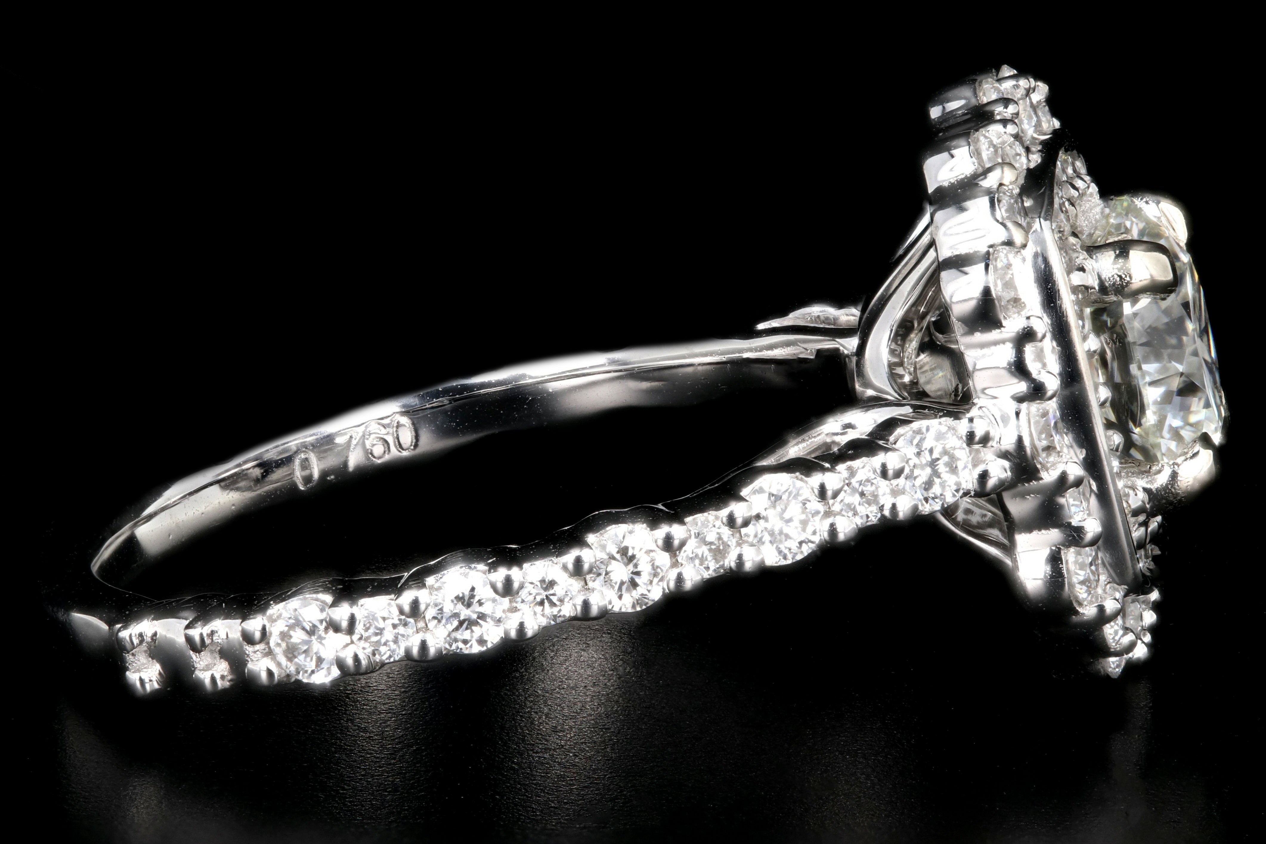 New 14K White Gold 1.06 Carat Diamond Halo Engagement Ring - Queen May
