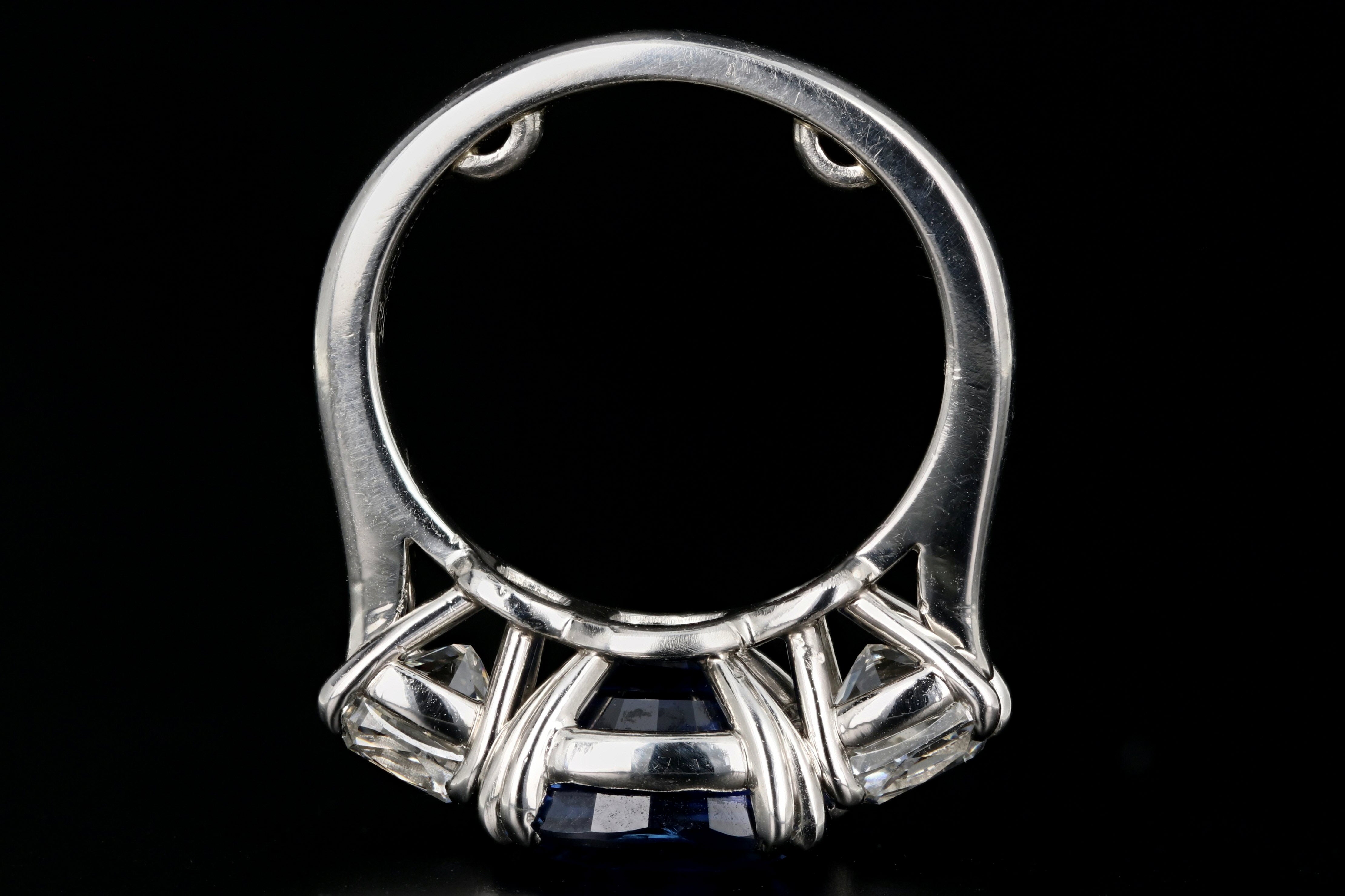 Platinum 7.2ct Madagascar Sapphire Flanked By Two 1.4ct G VS2 Diamonds - Queen May