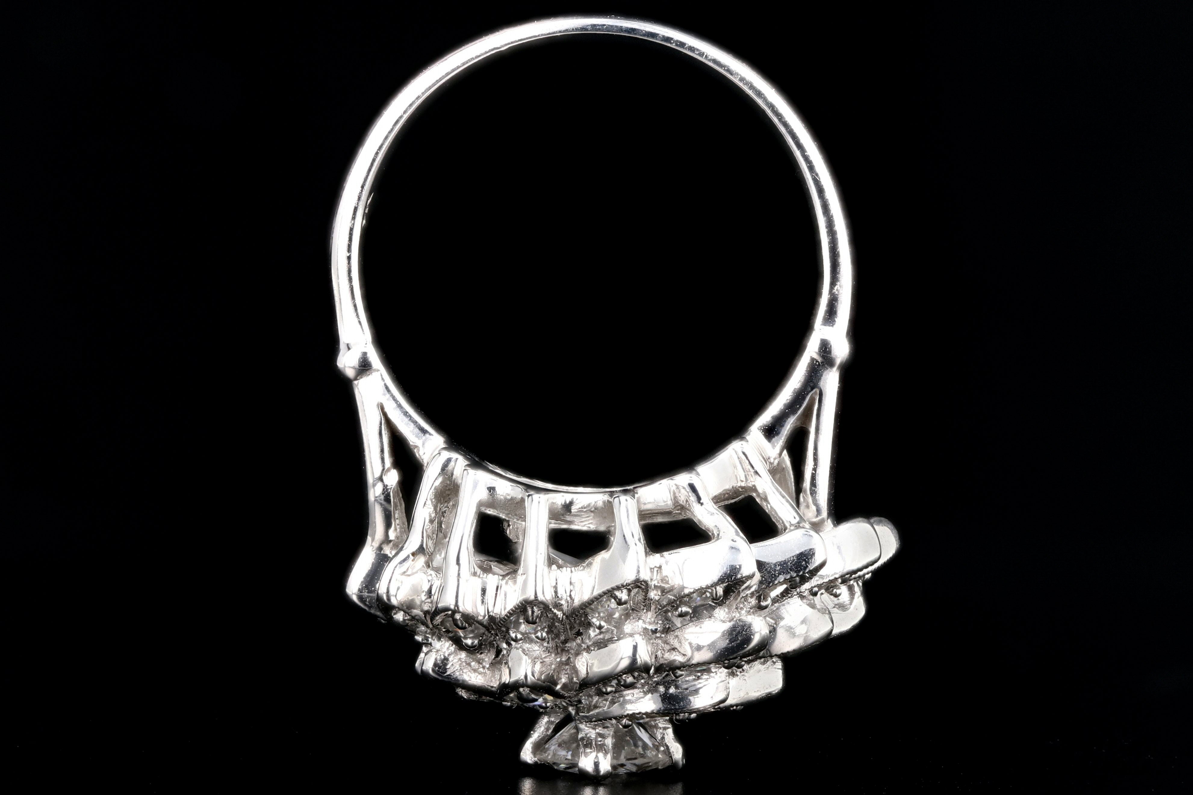 Retro 14K White Gold Diamond Cocktail Sunburst Cluster Ring c.1960's - Queen May