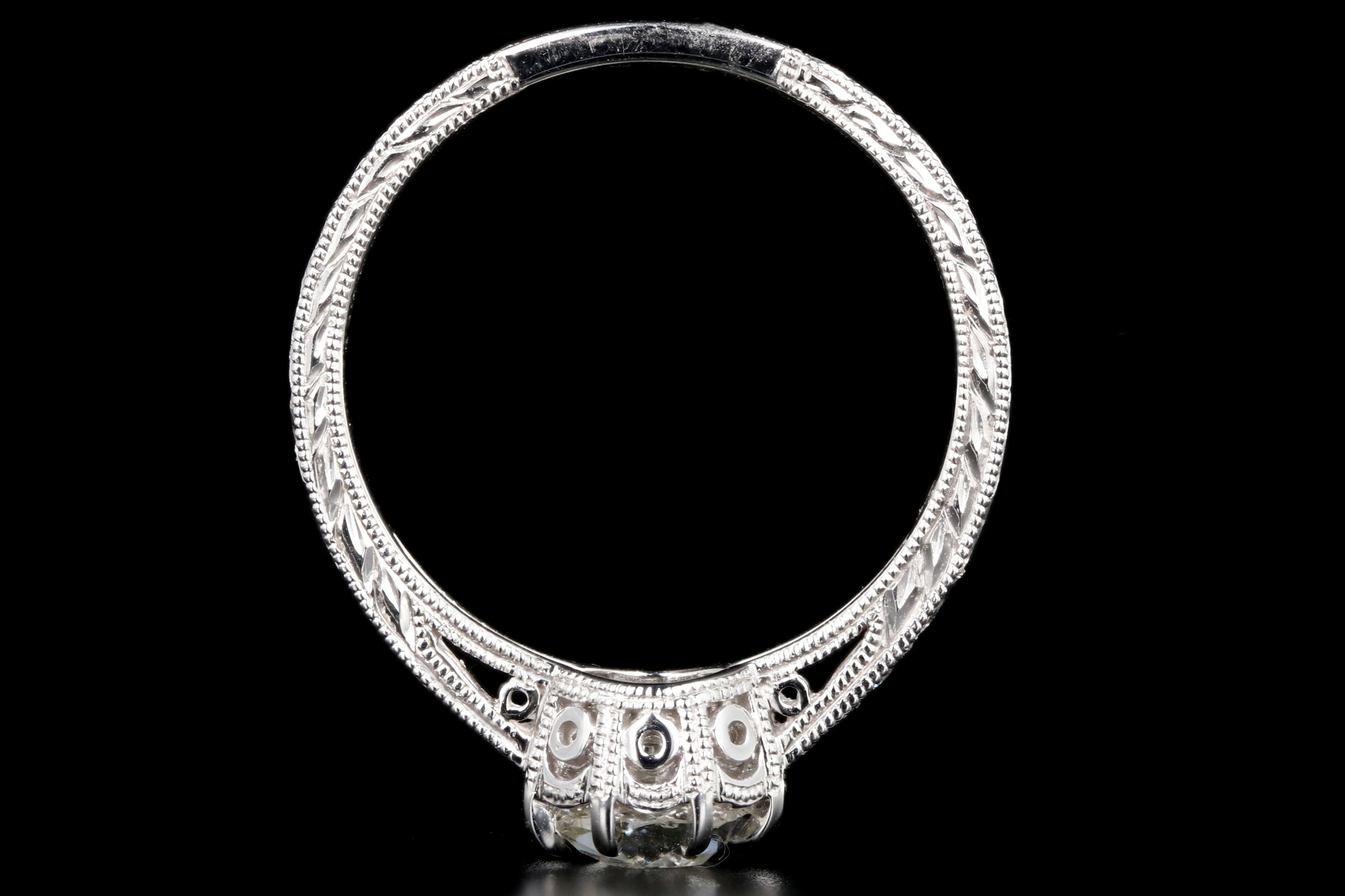 Modern 14K White Gold .75 Carat Old Mine Cut Diamond Engagement Ring GIA Certified - Queen May