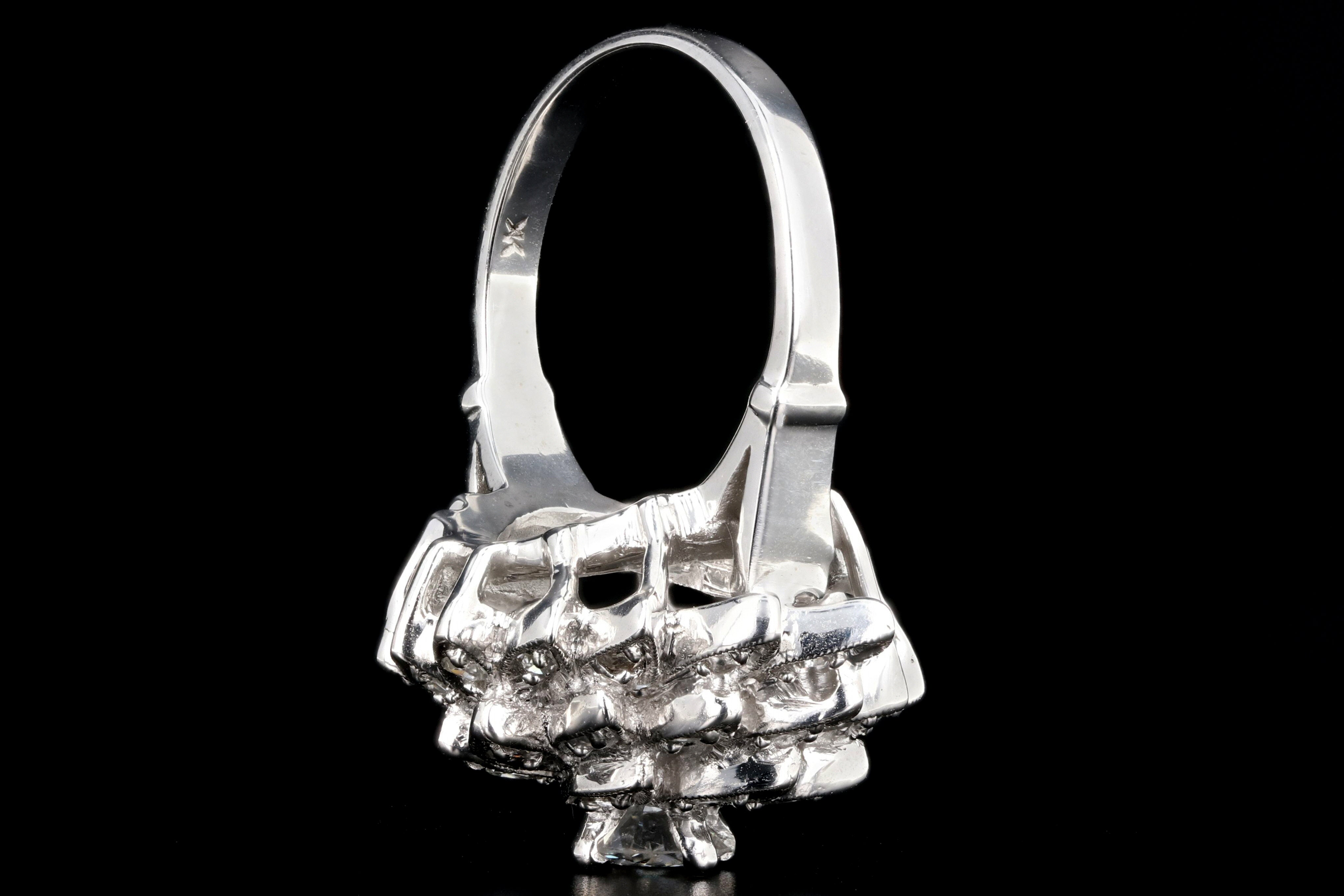Retro 14K White Gold Diamond Cocktail Sunburst Cluster Ring c.1960's - Queen May