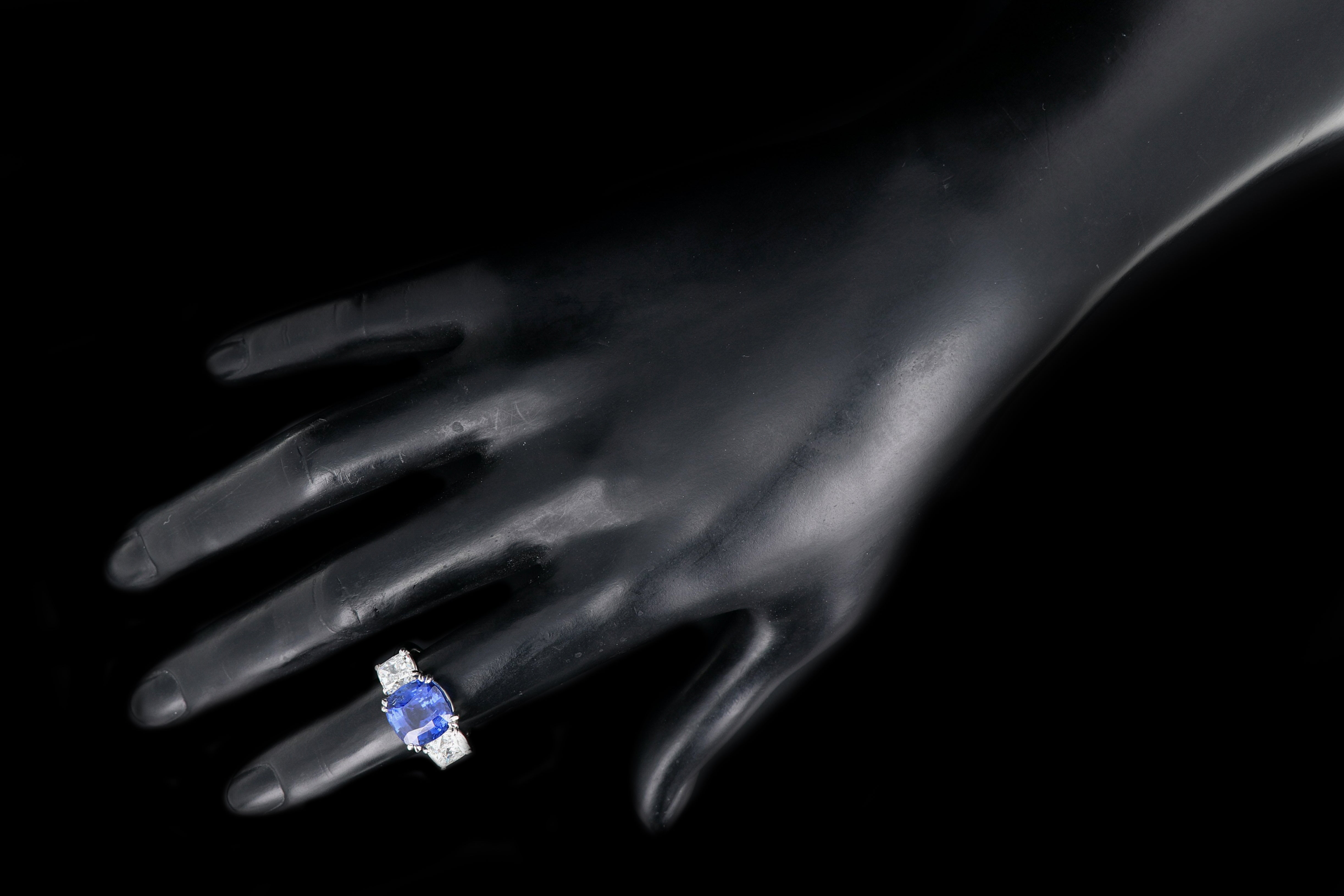 Platinum 7.2ct Madagascar Sapphire Flanked By Two 1.4ct G VS2 Diamonds - Queen May