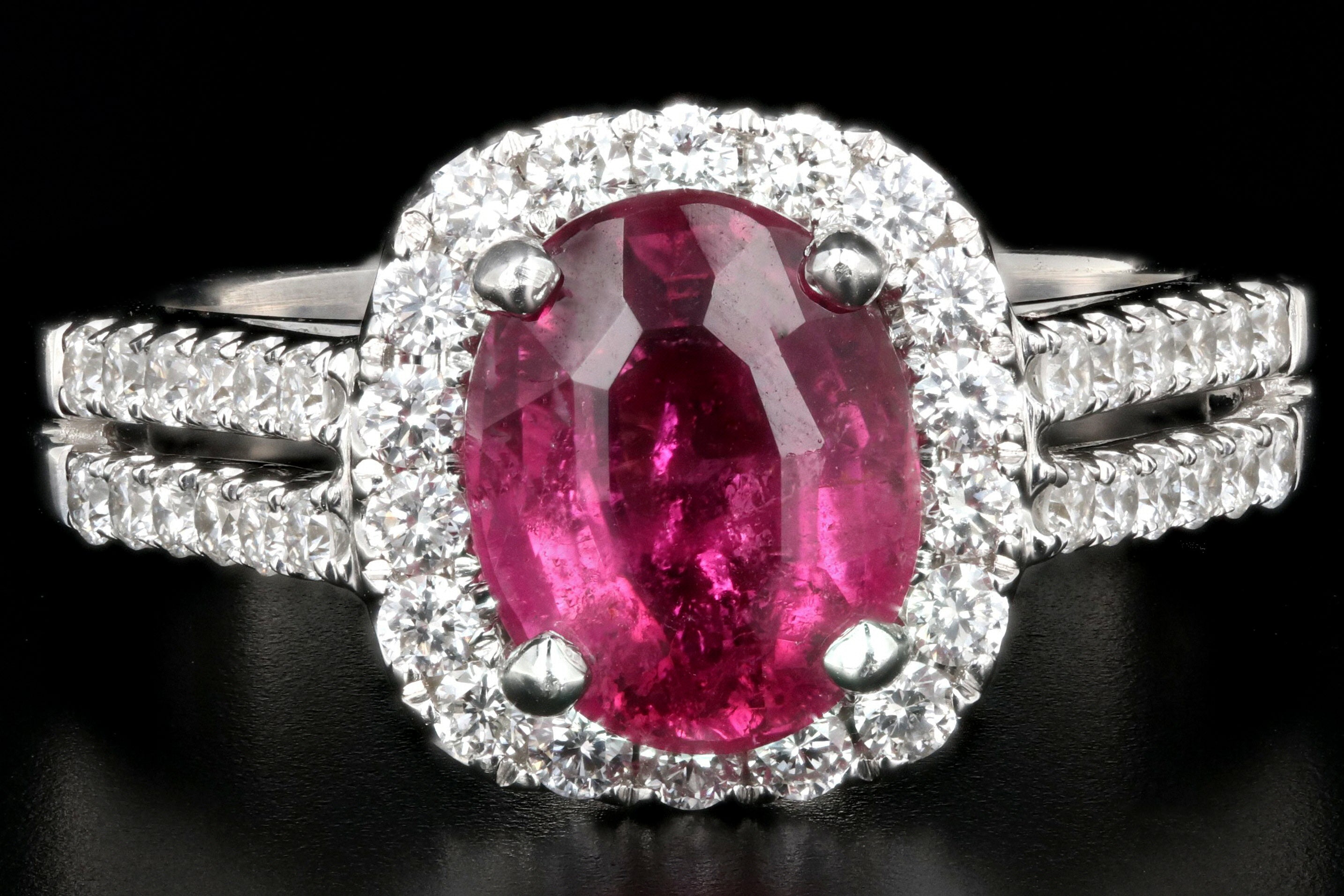 New 18K White Gold 1.85 Carat Rubellite Tourmaline and Diamond Ring - Queen May