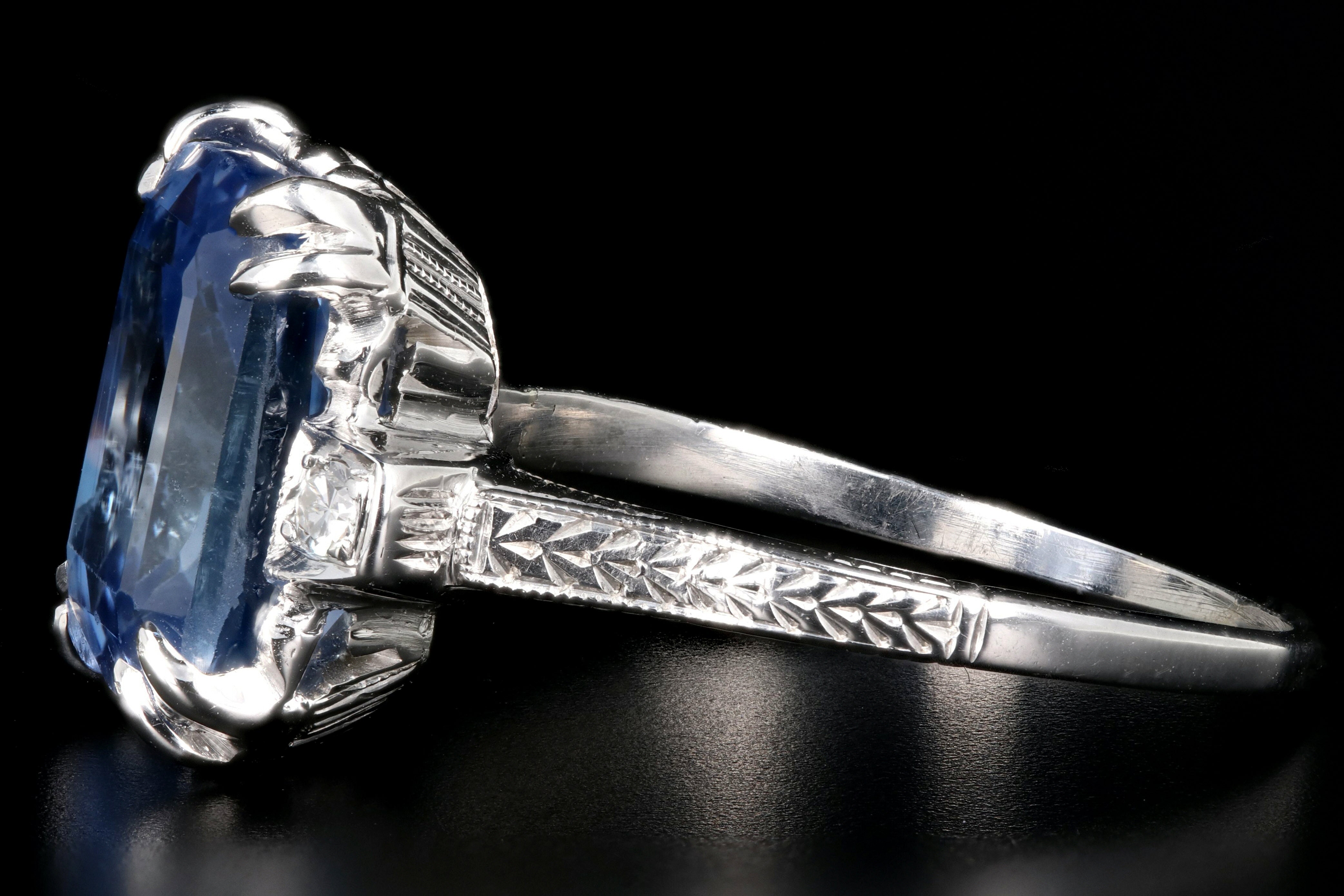Art Deco Platinum 5.5 Carat Natural No Heat Ceylon Sapphire Ring GIA Certified - Queen May