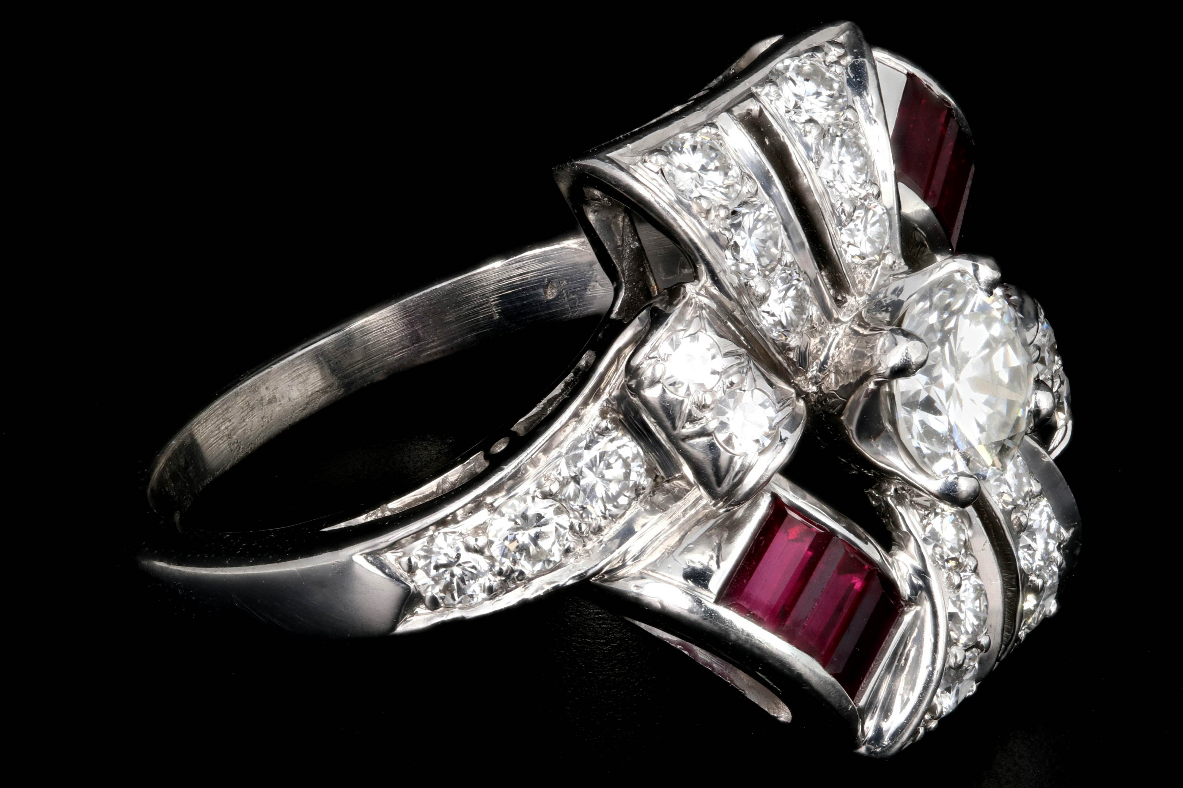 Retro Platinum 1.16 Carat Diamond and Ruby Cocktail Ring - Queen May