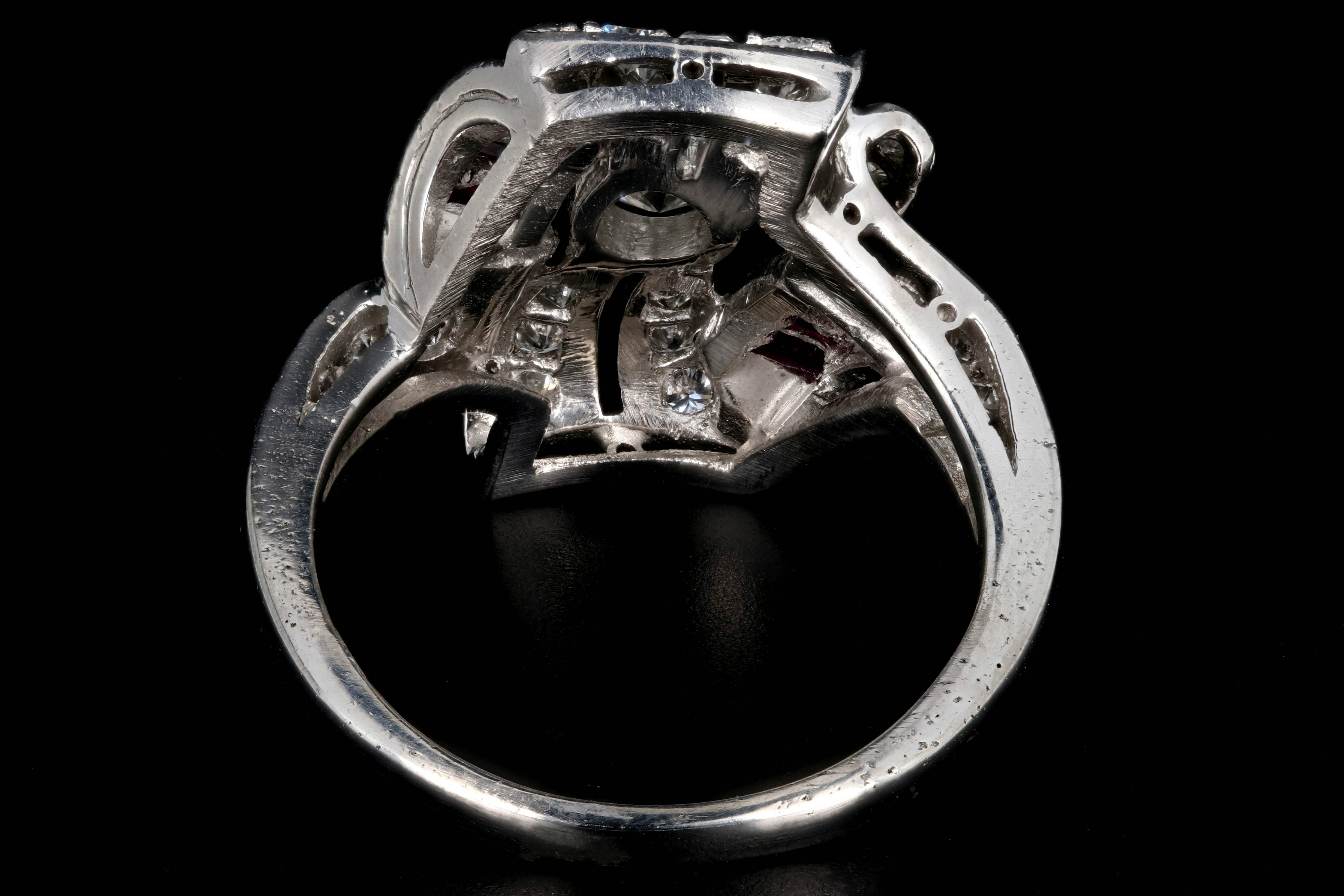 Retro Platinum 1.16 Carat Diamond and Ruby Cocktail Ring - Queen May