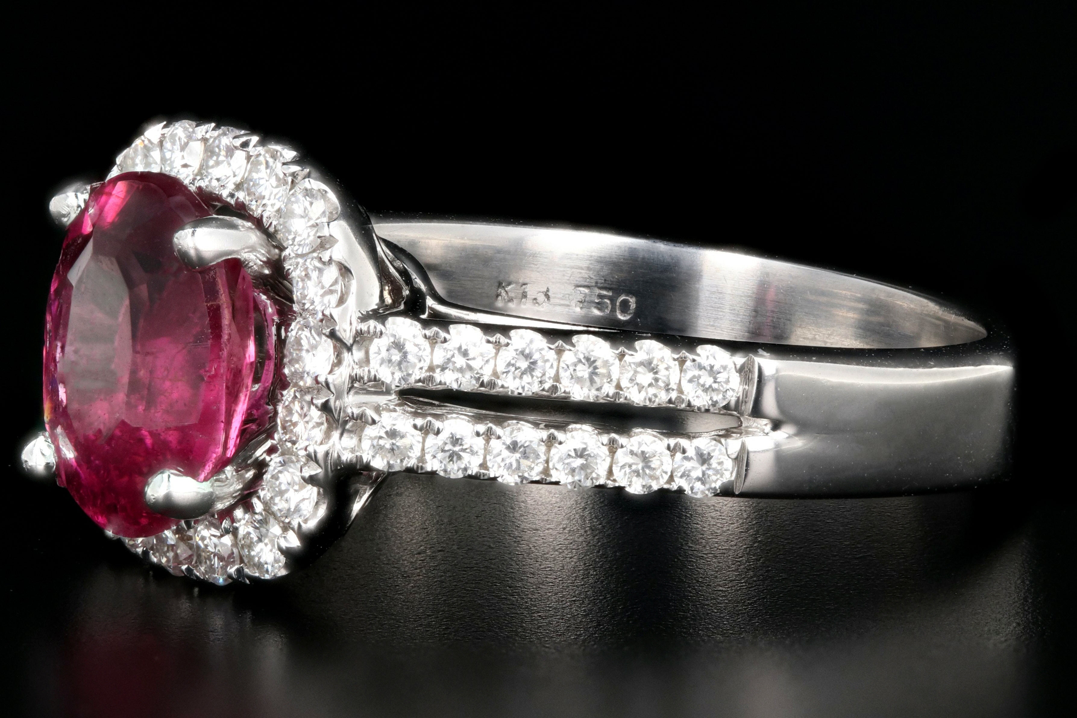 New 18K White Gold 1.85 Carat Rubellite Tourmaline and Diamond Ring - Queen May