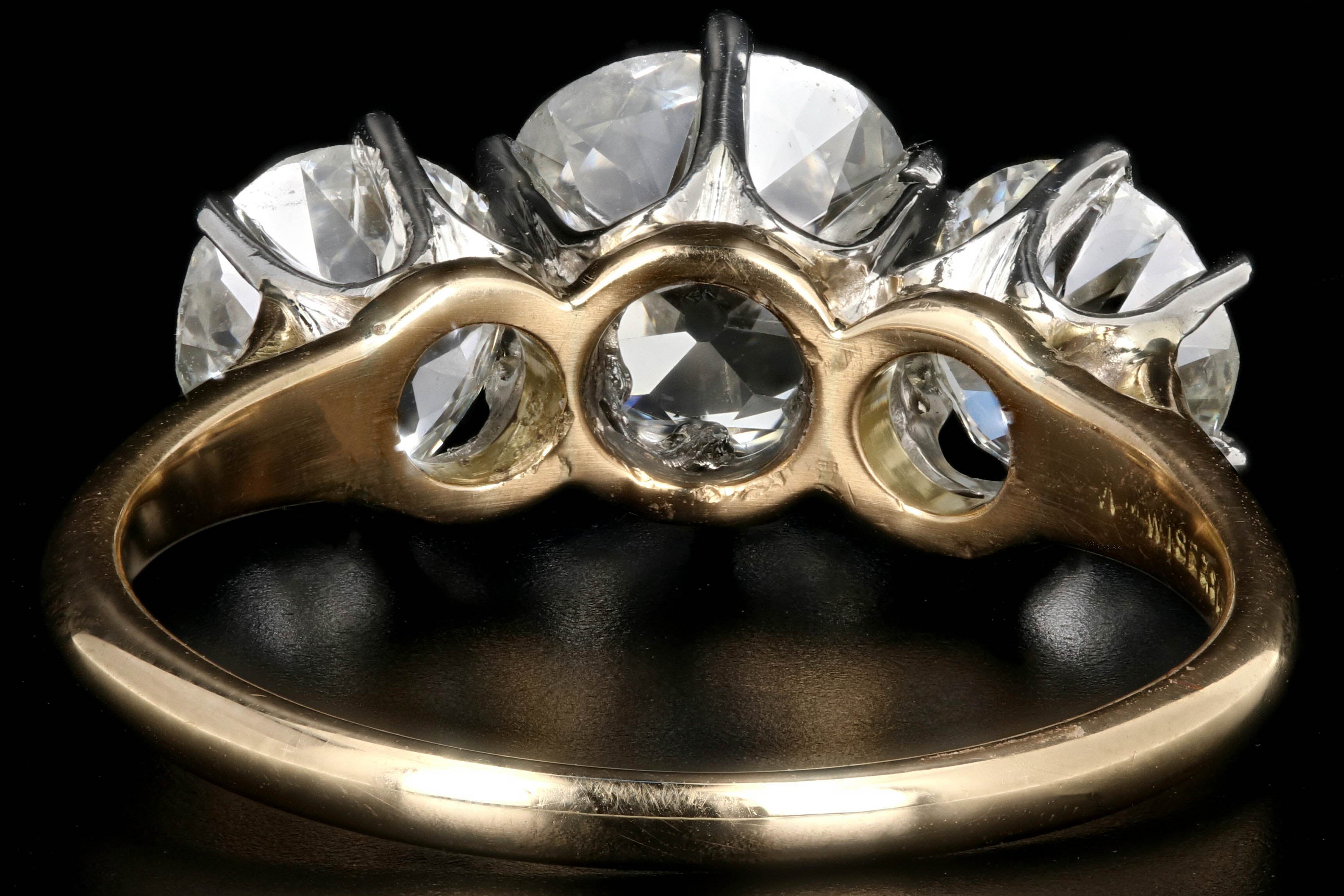 Victorian Platinum and 18K Yellow Gold 3.57 carat Three Stone Engagement Ring GIA Certified - Queen May