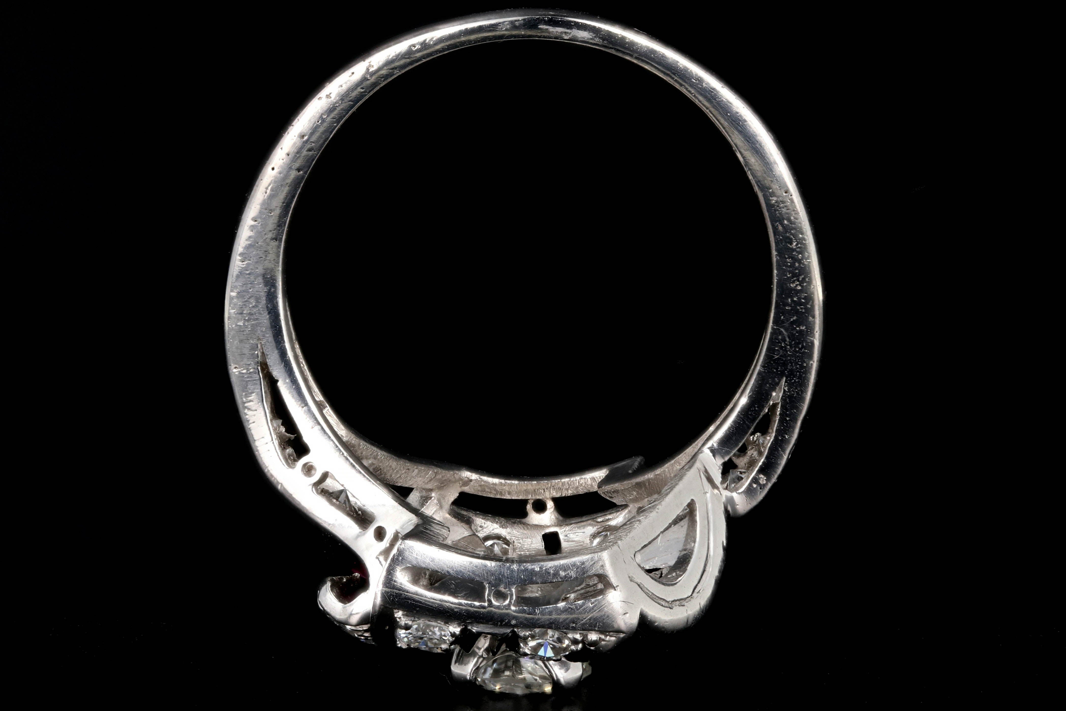 Retro Platinum 1.16 Carat Diamond and Ruby Cocktail Ring - Queen May
