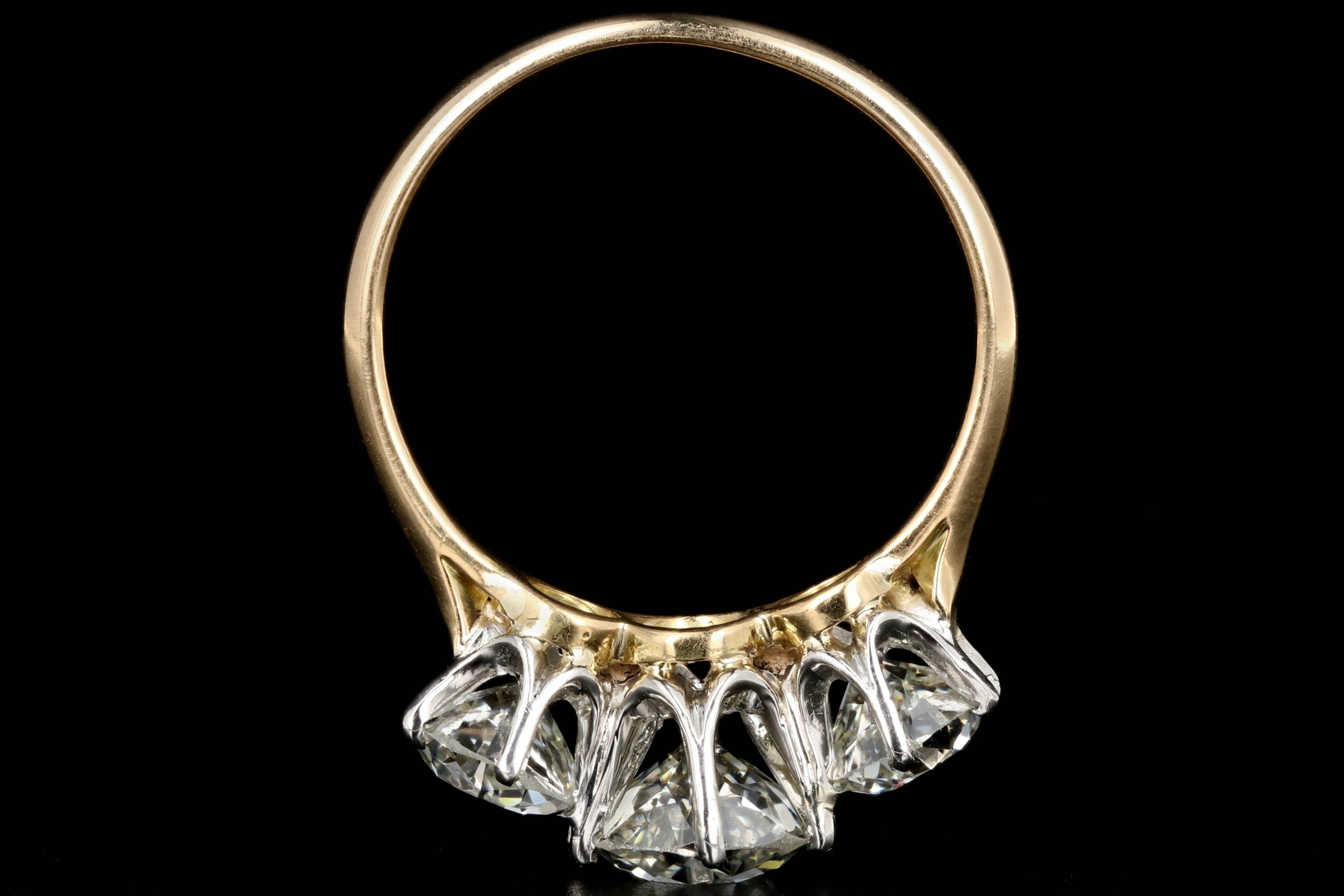 Victorian Platinum and 18K Yellow Gold 3.57 carat Three Stone Engagement Ring GIA Certified - Queen May