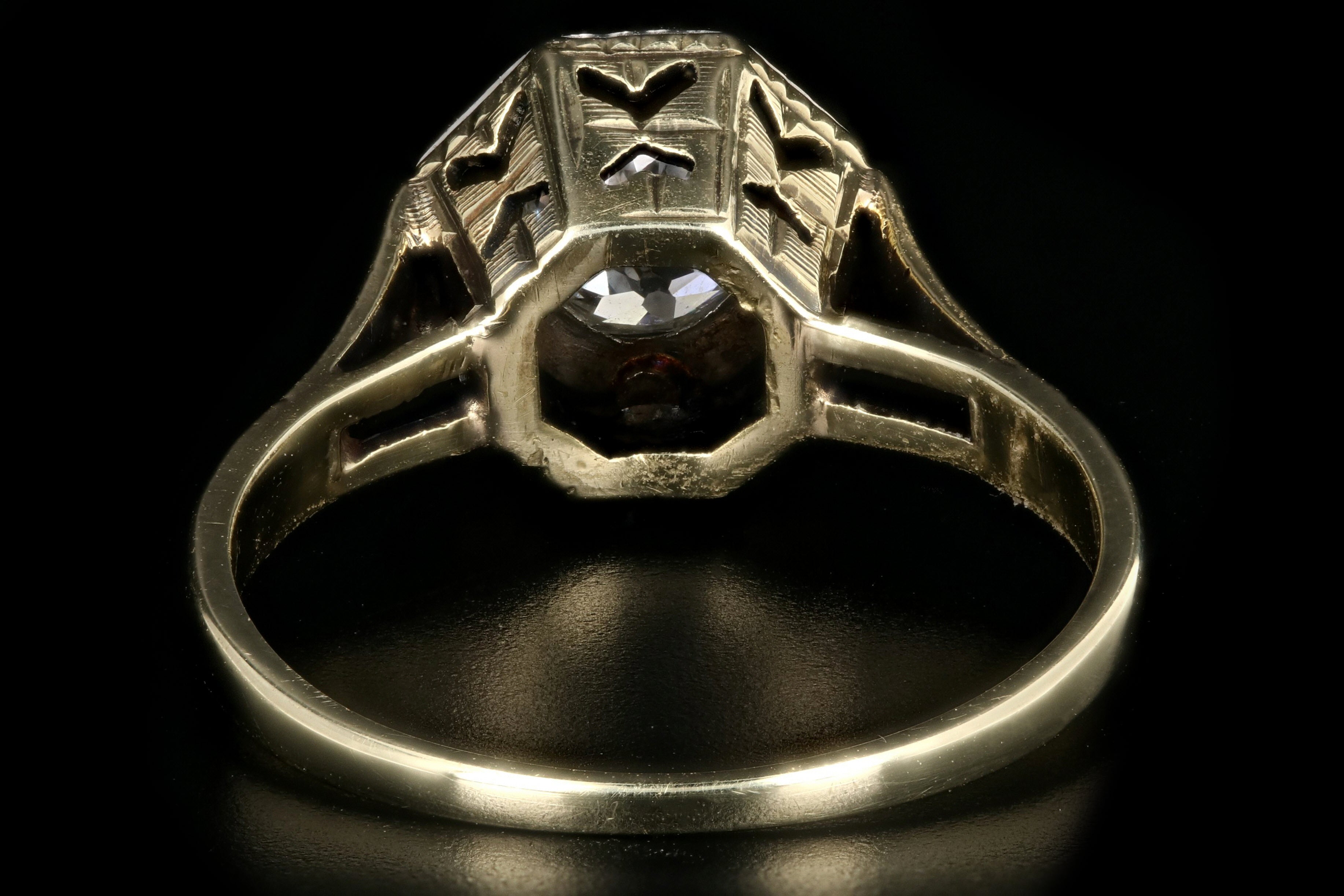 Art Deco 14K .52CT Old European Cut Diamond Engagement Ring - Queen May