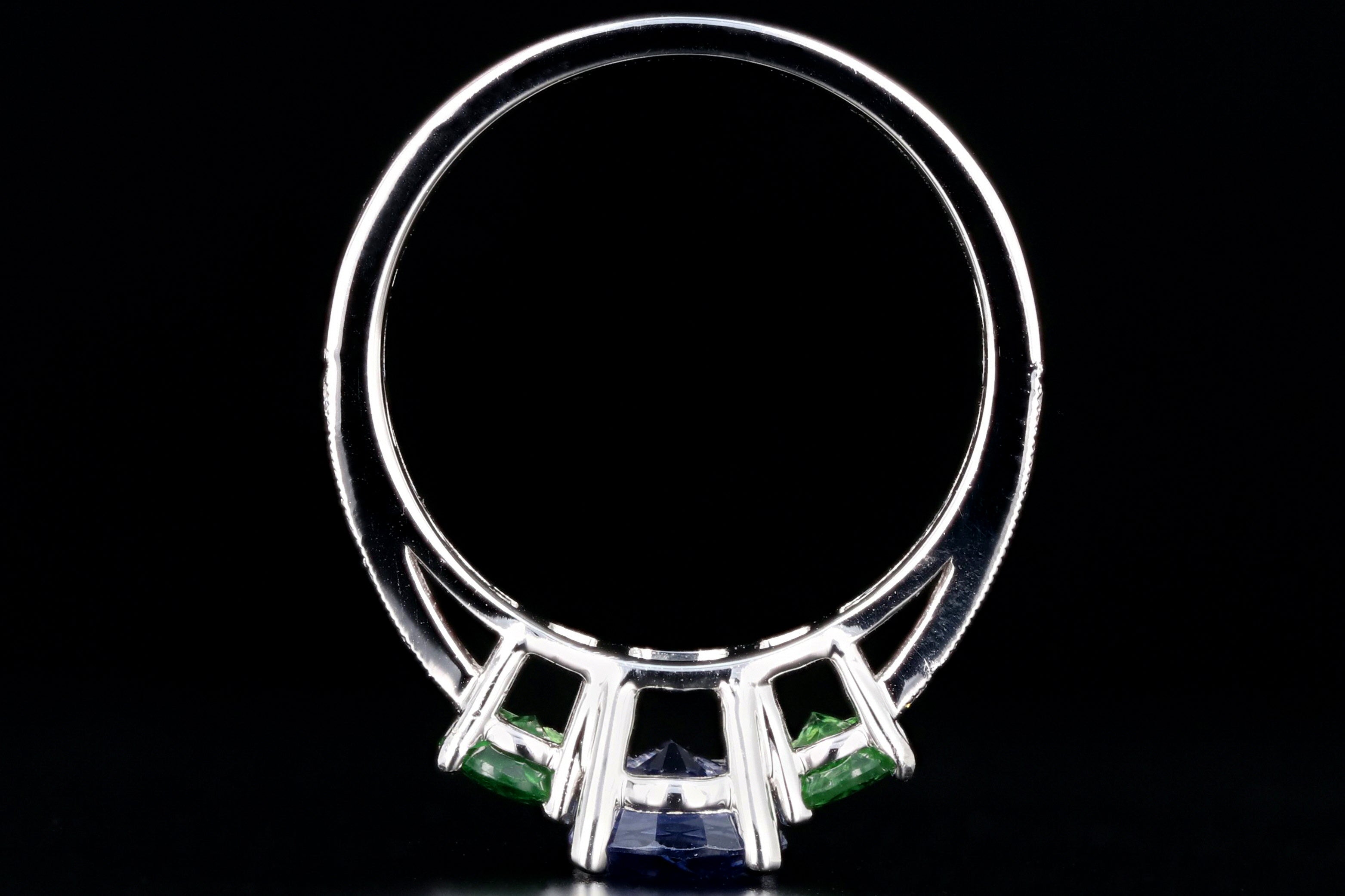 New 14K White Gold Heat Treated Purple Sapphire and Tsavorite Garnet AND Diamond Ring - Queen May