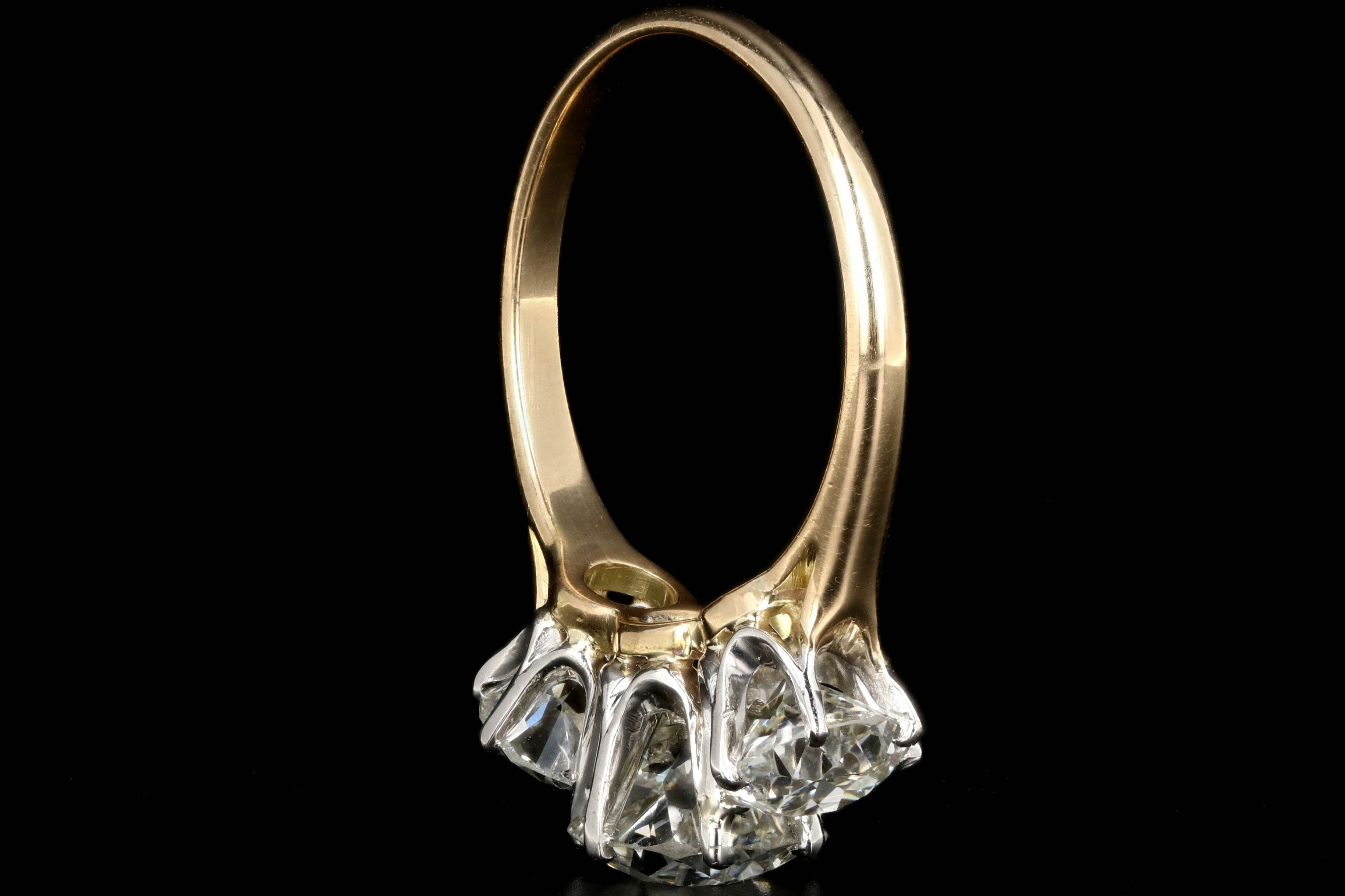 Victorian Platinum and 18K Yellow Gold 3.57 carat Three Stone Engagement Ring GIA Certified - Queen May