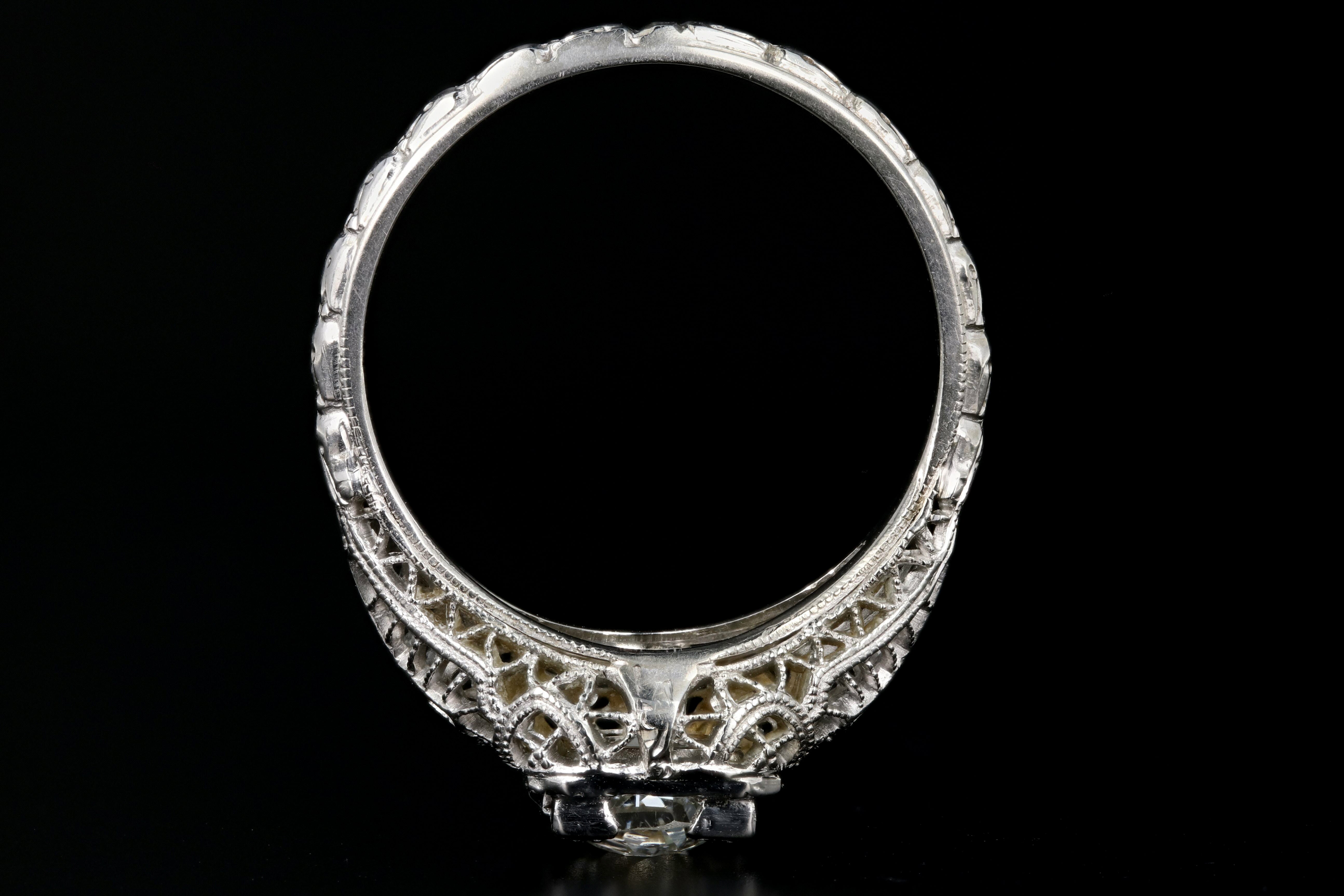 Art Deco 20K White Gold .78CT Old European Cut Diamond Engagement Ring - Queen May