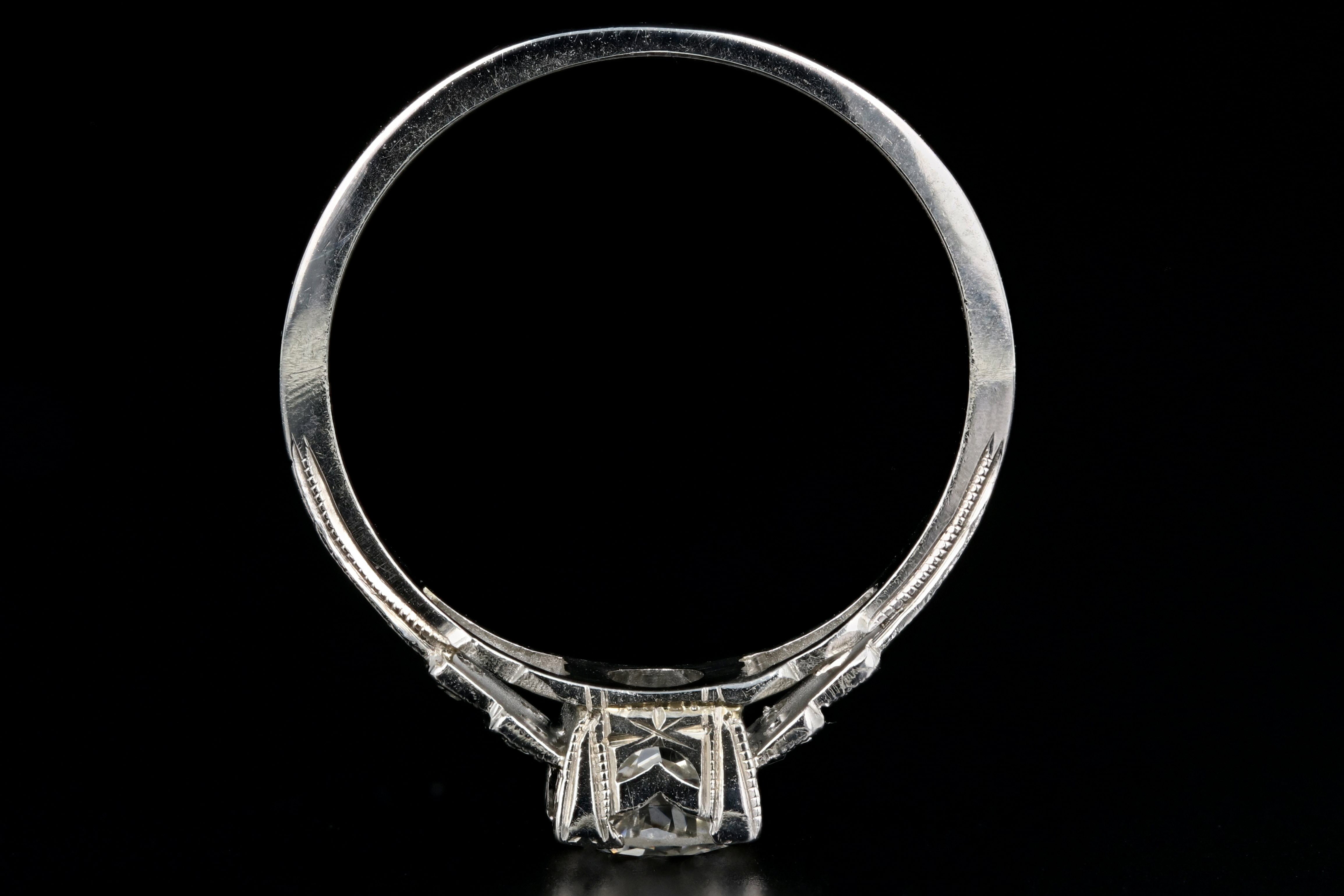 Art Deco 18K White Gold .60CT Old European Cut Diamond Engagement Ring - Queen May