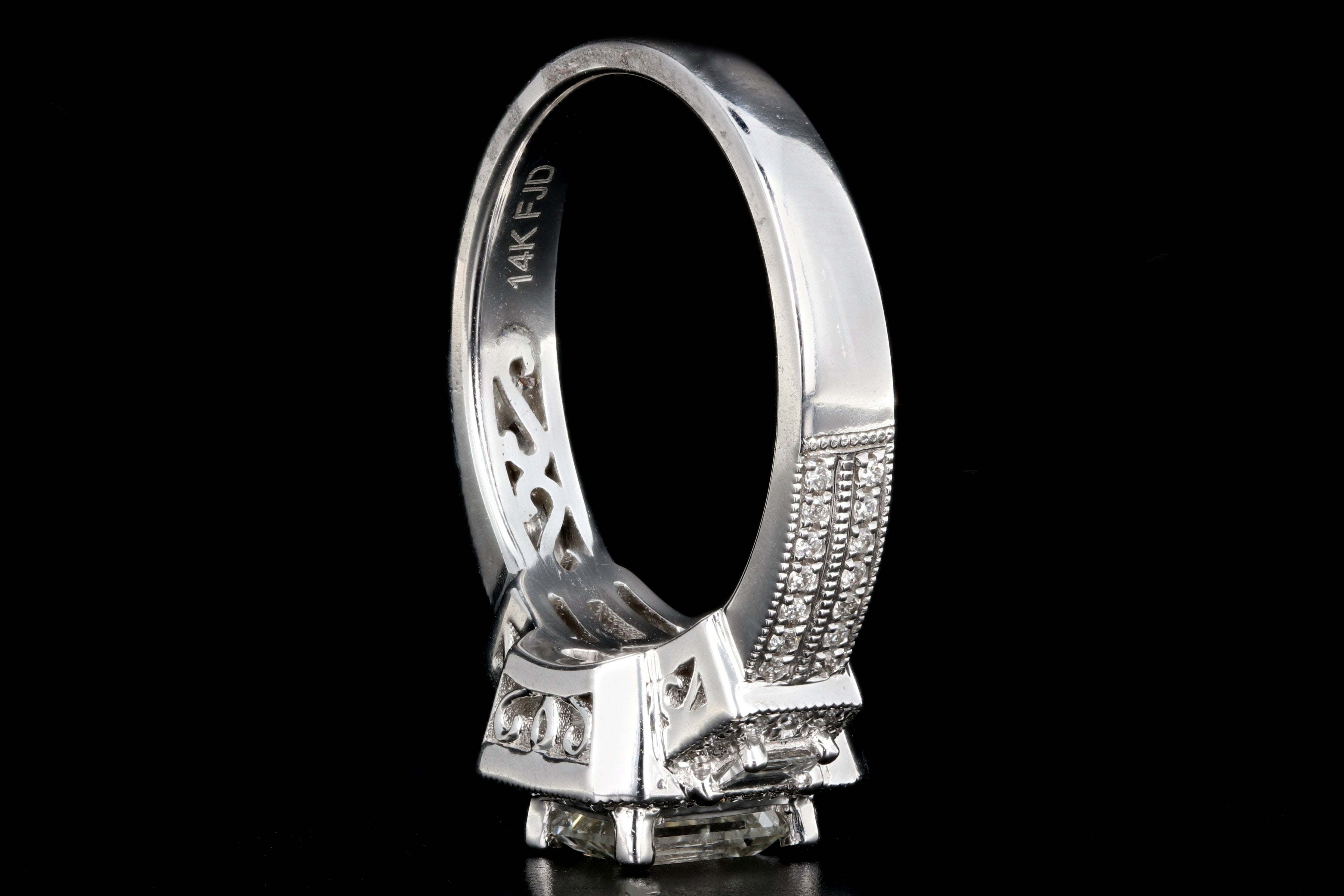 Modern 14K White Gold 1 Carat Emerald Cut Diamond Halo Engagement Ring - Queen May
