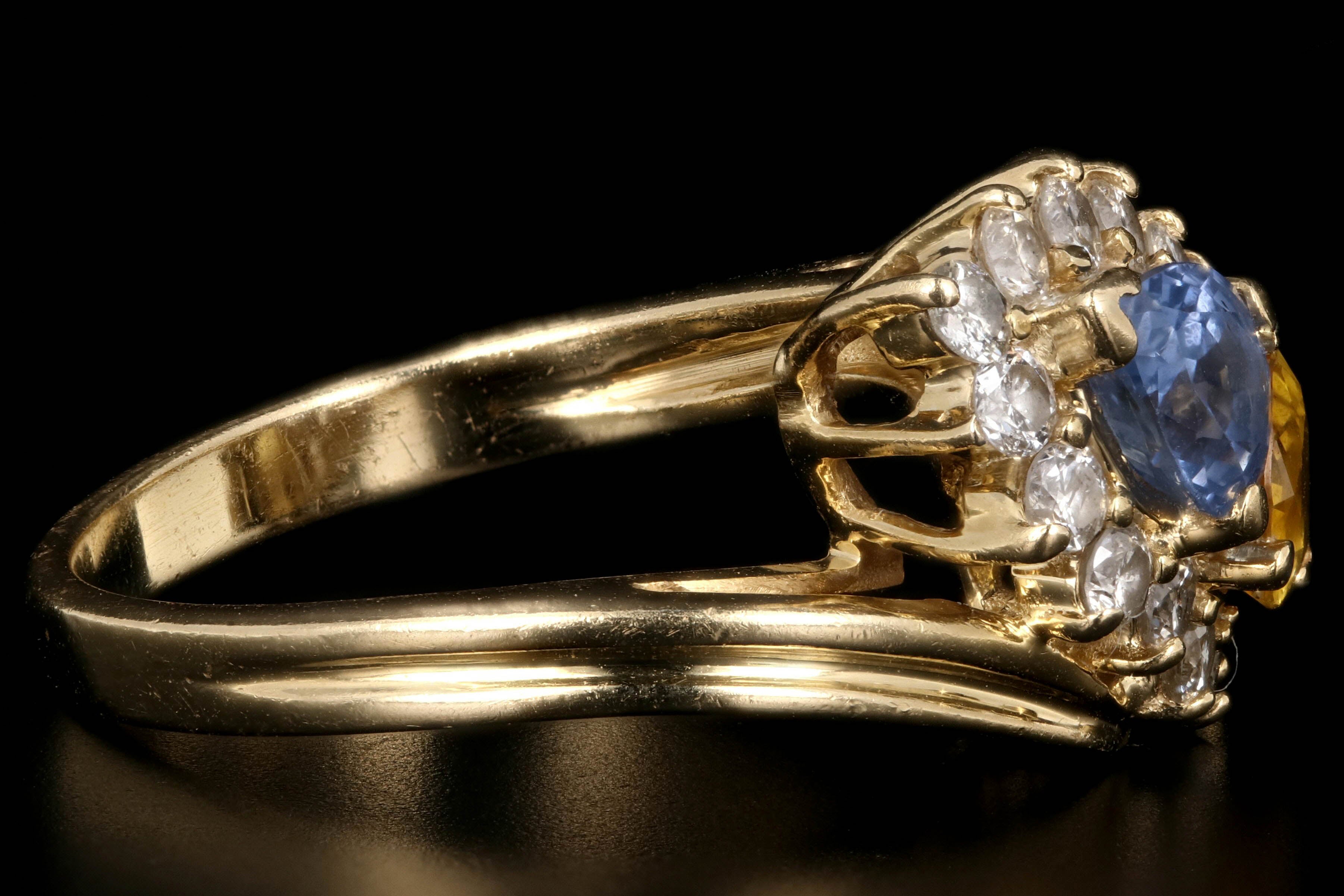 Vintage 14K Yellow Gold Blue and Yellow Sapphire and Diamond Ring - Queen May