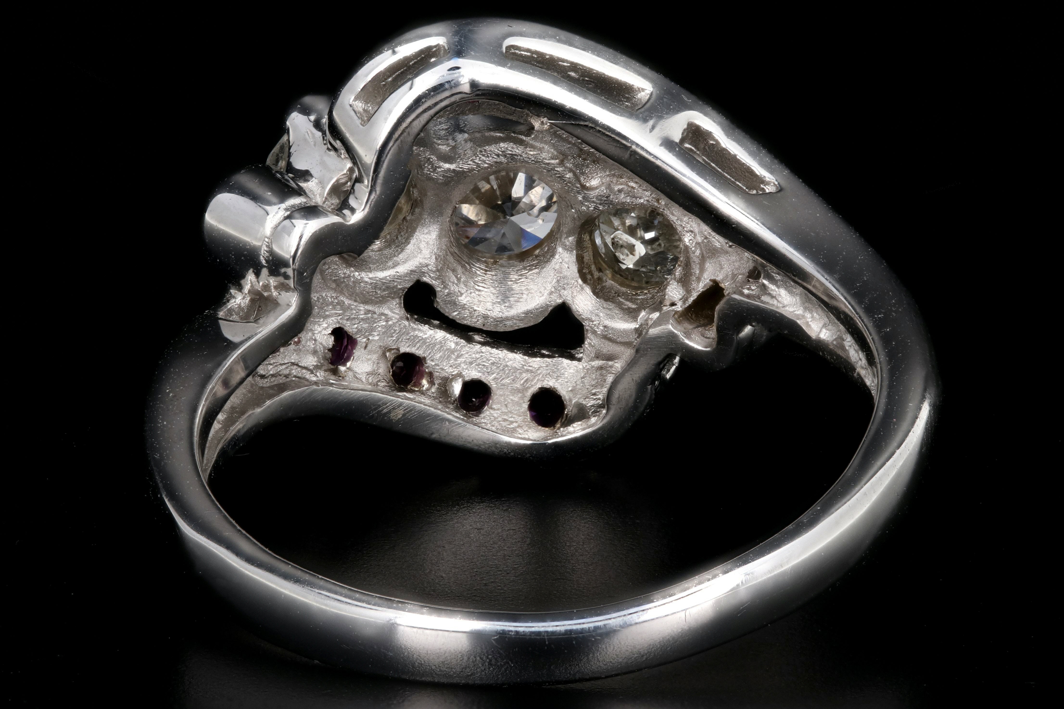 Retro 14K White Gold Diamond & Ruby Ring c.1950's - Queen May
