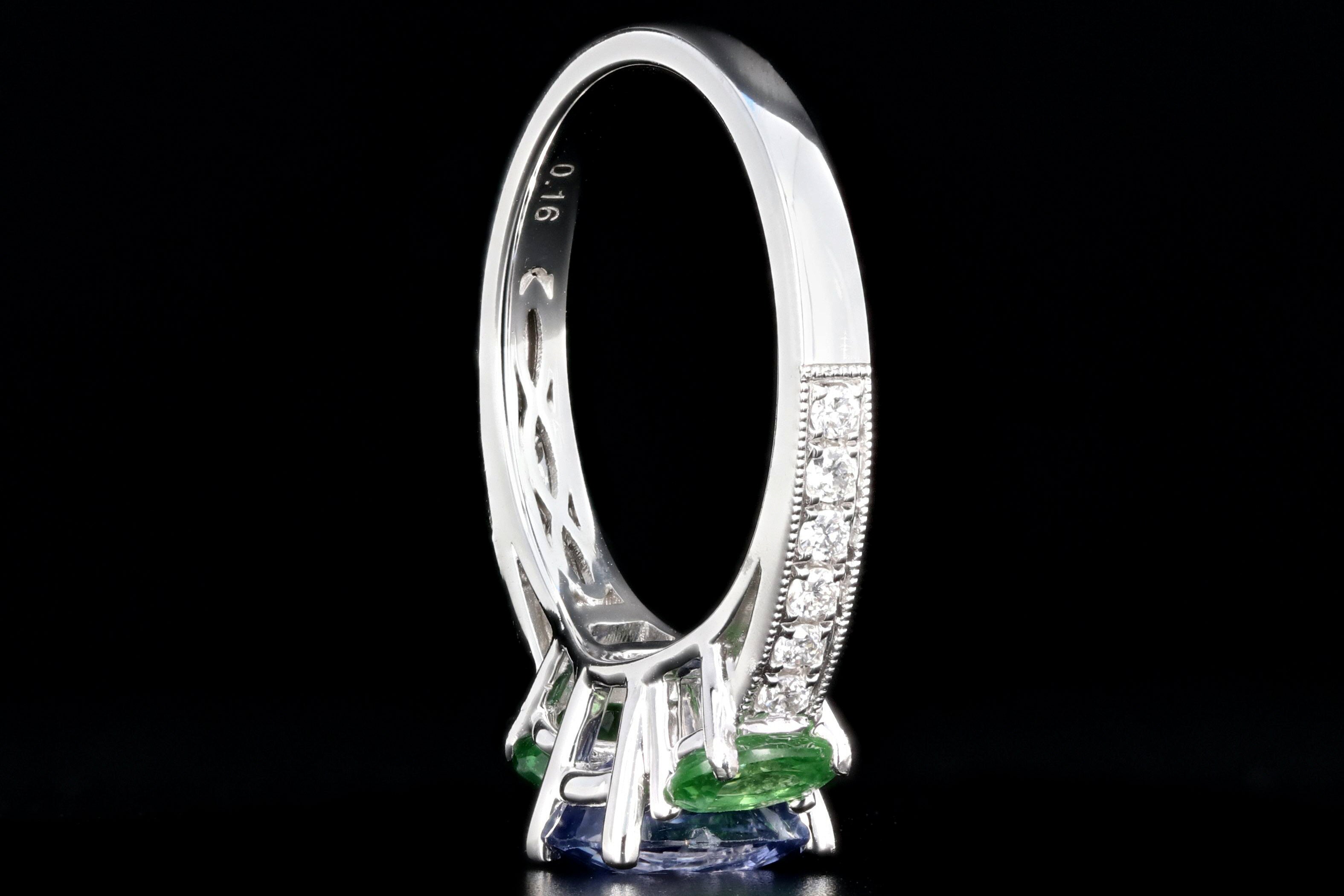 New 14K White Gold Heat Treated Purple Sapphire and Tsavorite Garnet AND Diamond Ring - Queen May