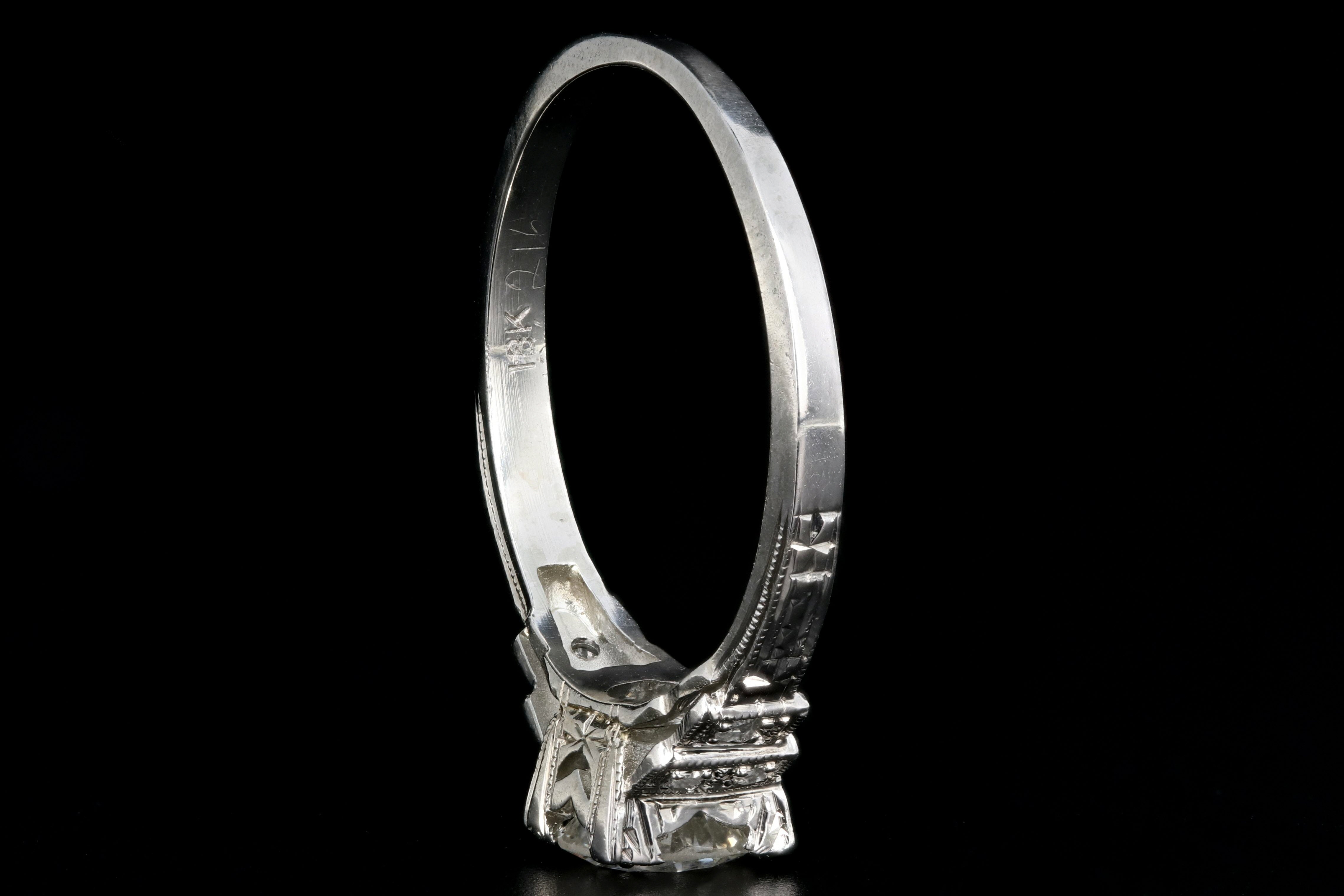 Art Deco 18K White Gold .60CT Old European Cut Diamond Engagement Ring - Queen May